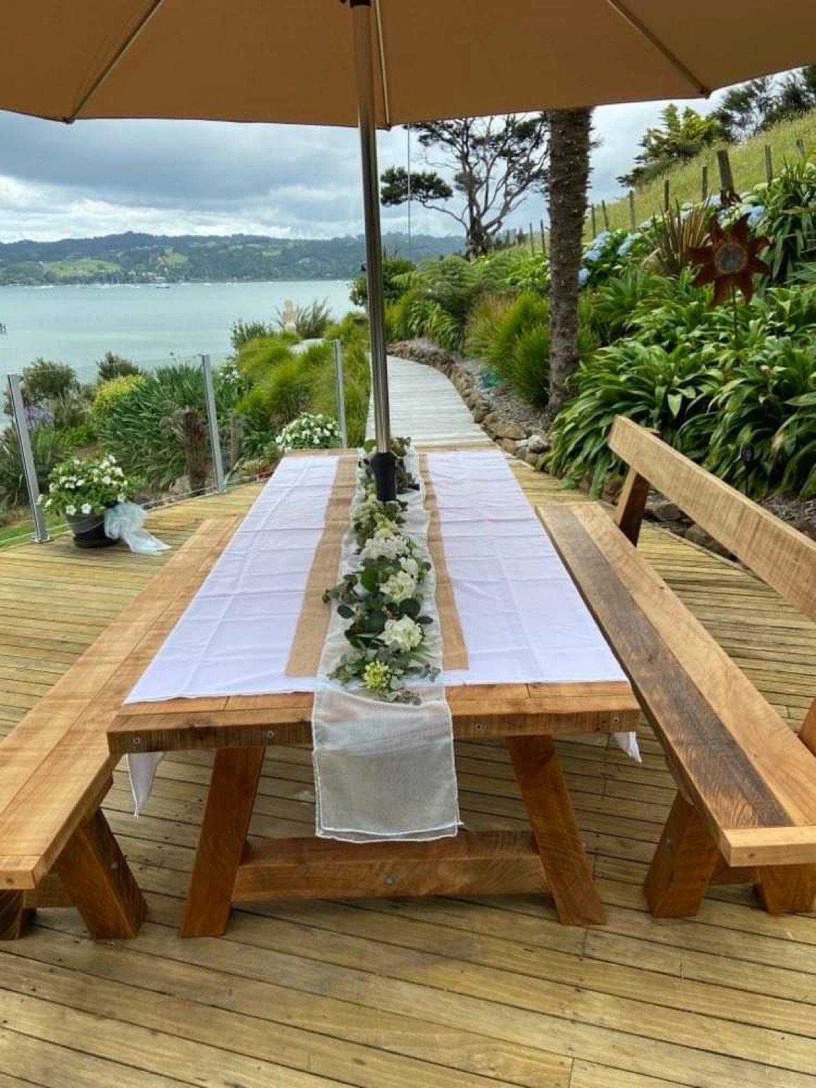 outdoor table and bench