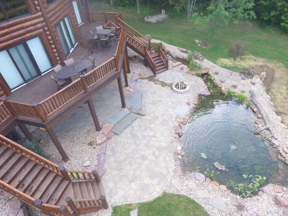 Waunakee, WI Landscape Design, Pond & Pondless Waterfall, Retaining