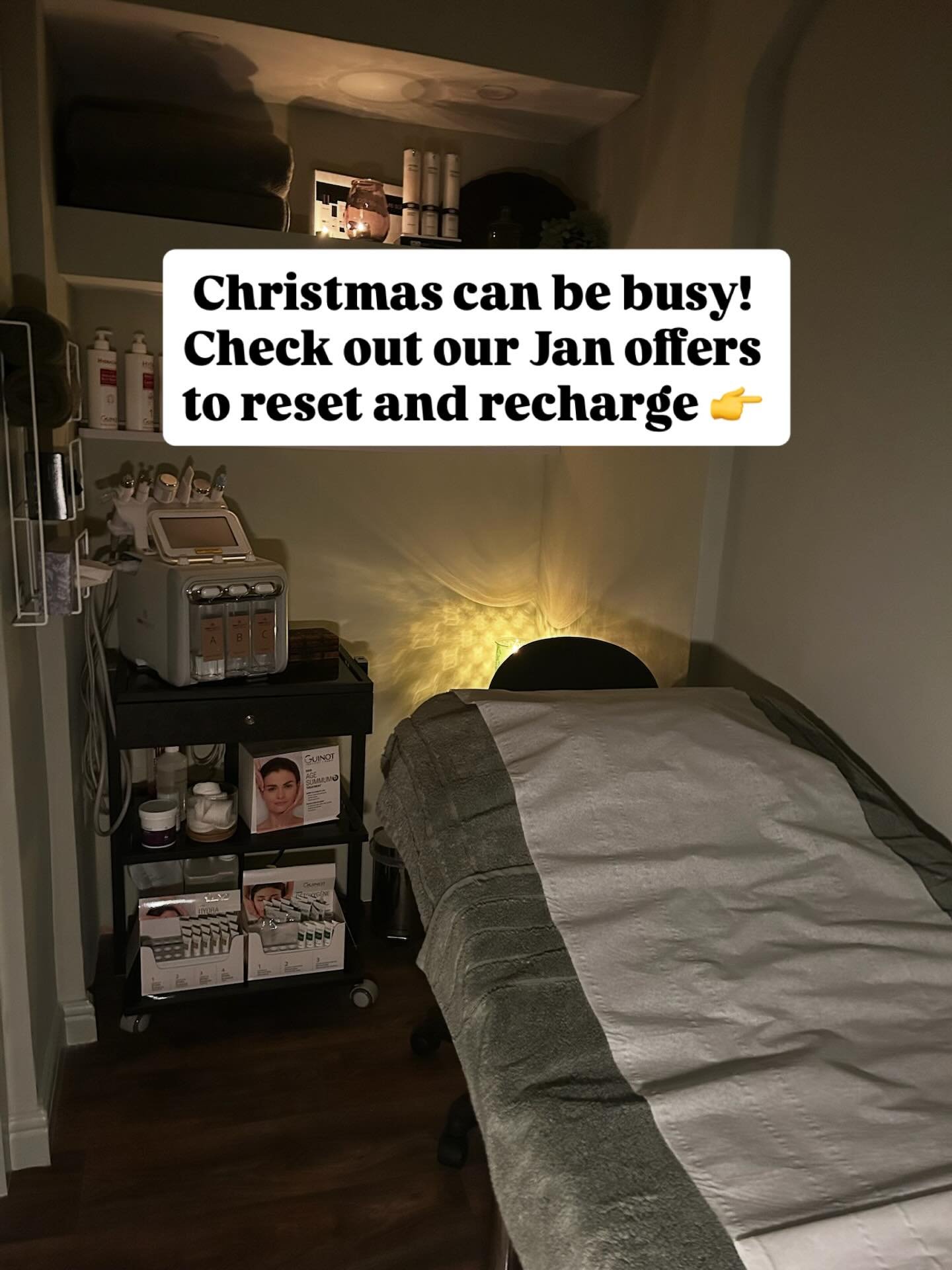 Christmas is busy. January is your moment.
Once the gifts are wrapped, the hosting is done and everyone else is taken care of, it is time to book something just for you. Our January treatment offers are designed to help you reset, recharge and feel l