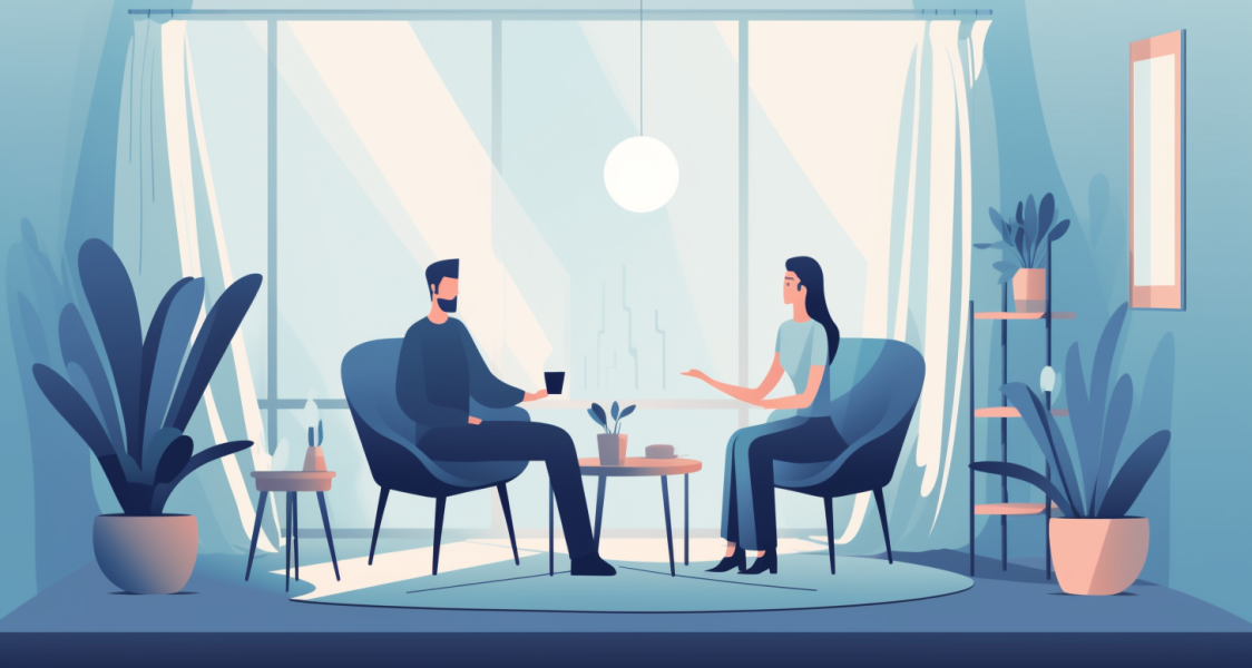 In the room with a psychotherapist.