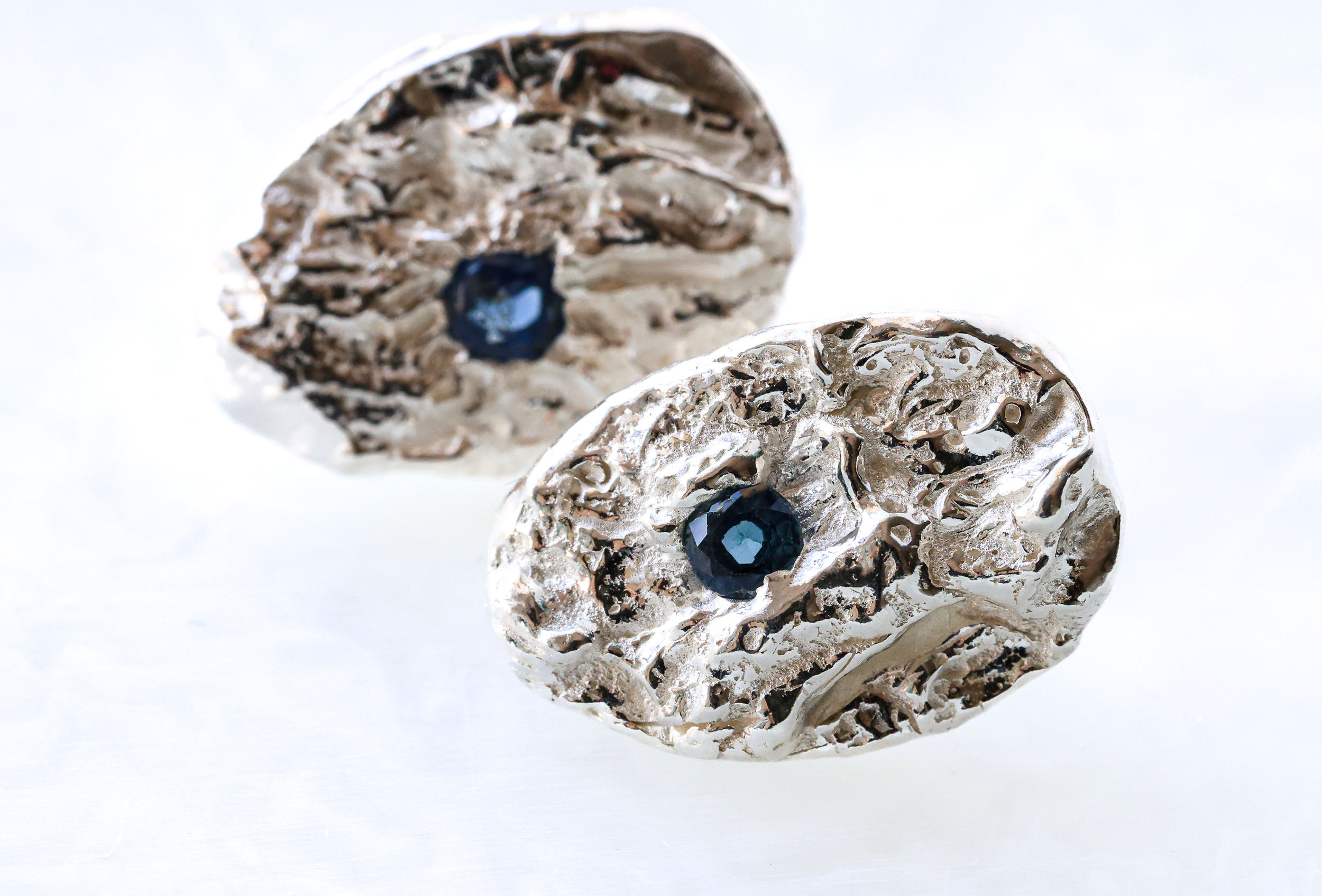 Eroded Form X Silver and blue sapphire earrings |  Inspired by the erosion of rock formations