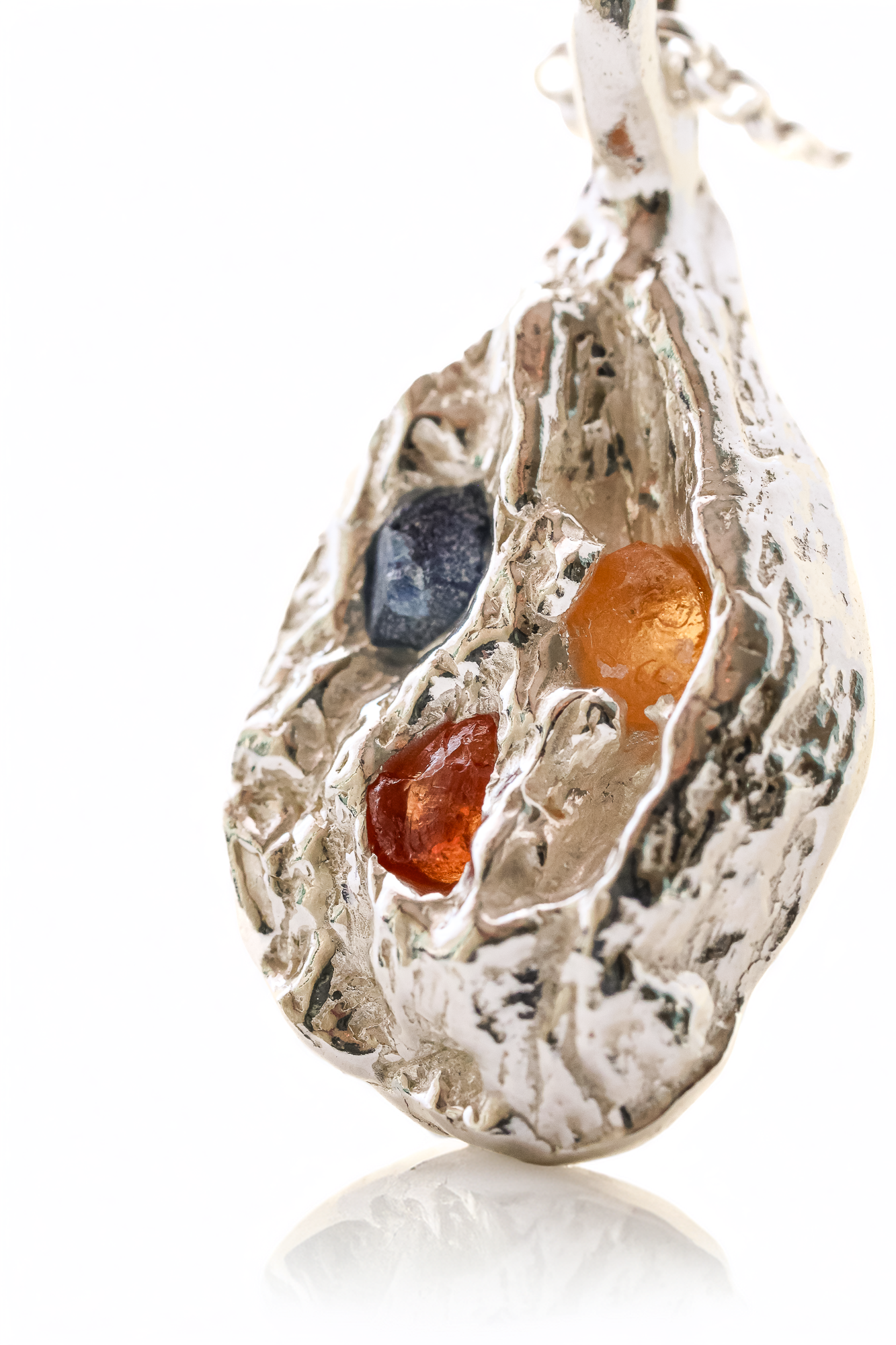 Eroded Form VIII Pendant | Silver and rough multicoloured sapphires | inspired by the erosion of rock formations