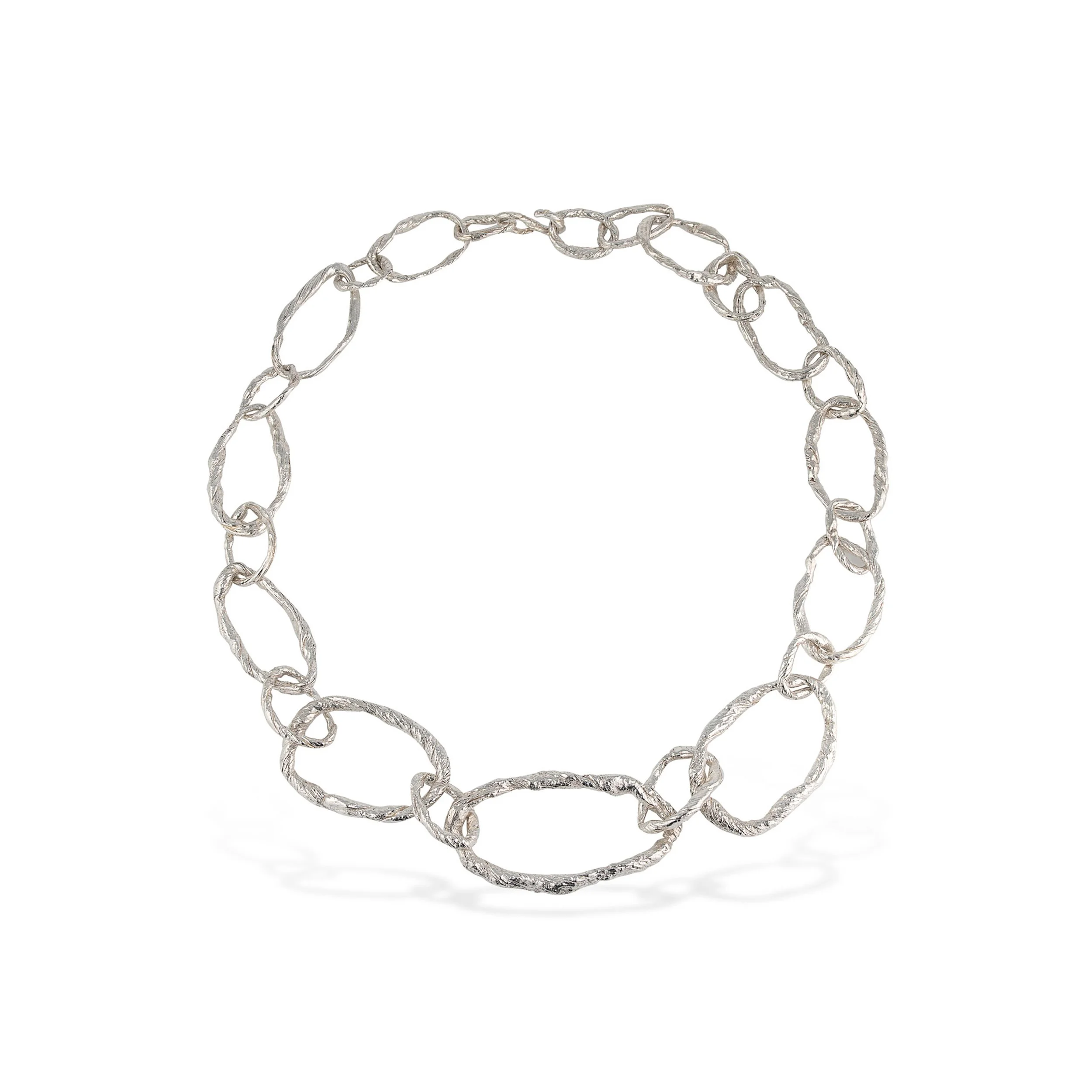 Striated silver linked necklace | textured and twisted | using mitsuro hikime wax