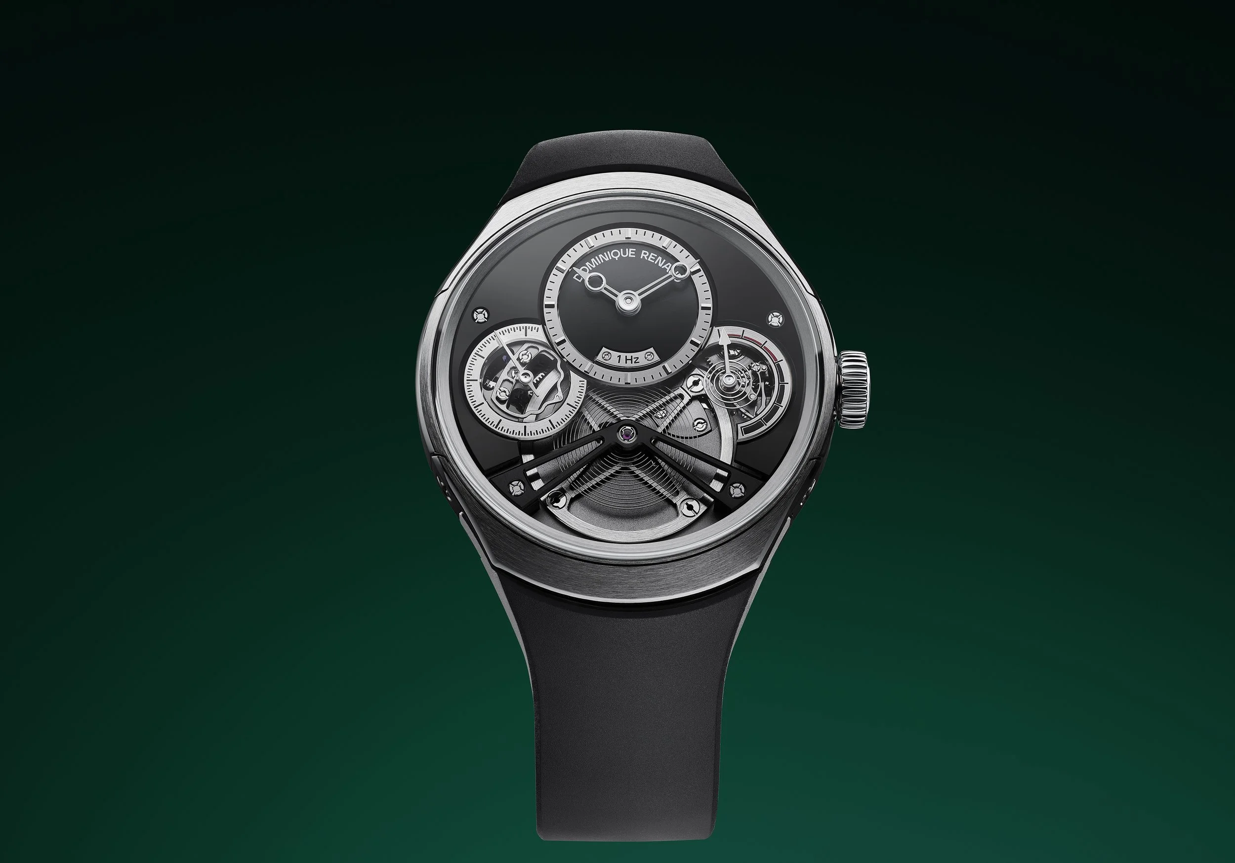 Montre Dominique Renaud sur fond vert, packshot studio, watch photographer Switzerland