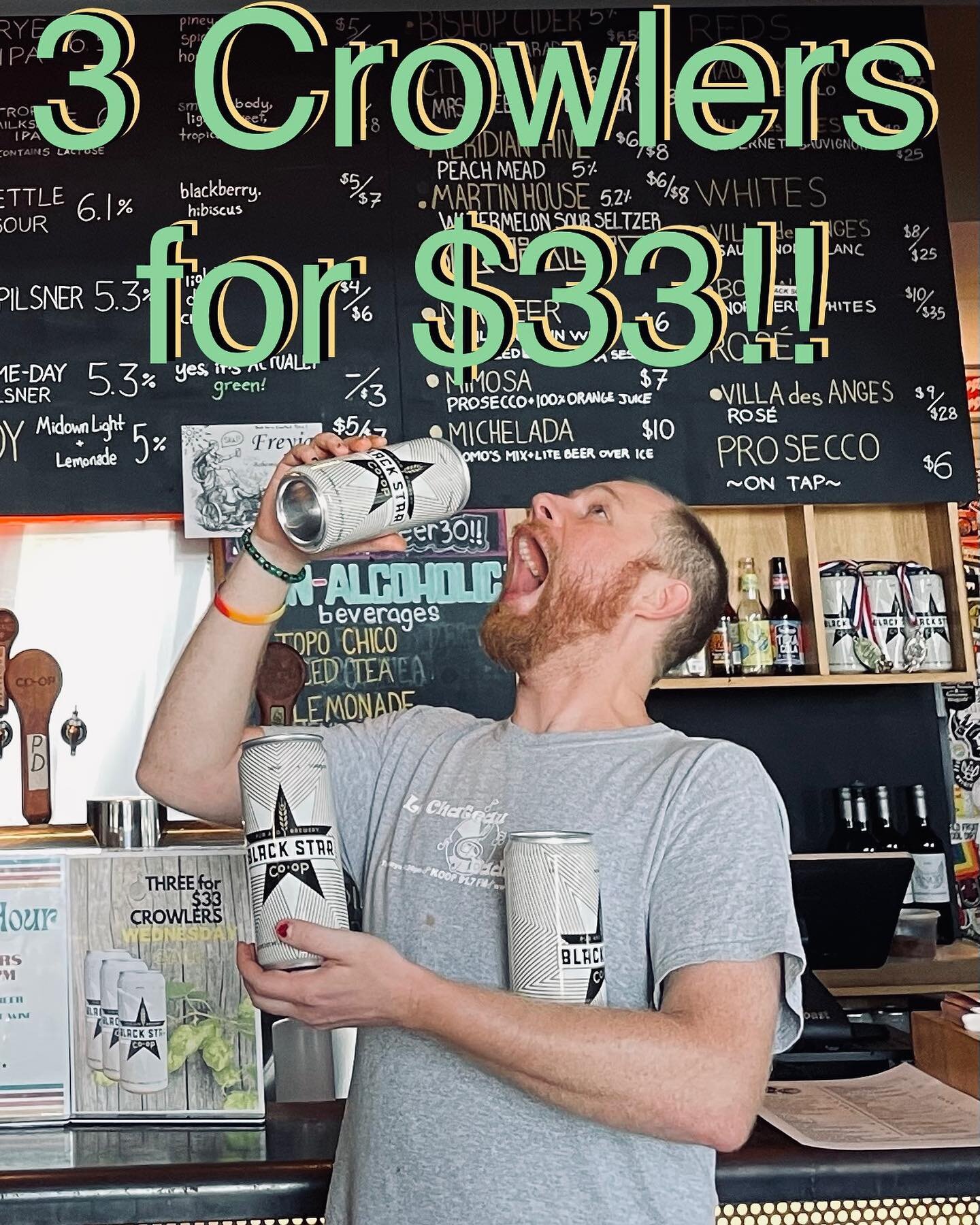 Every Wednesday! 3 Crowlers for Only $33!!! 🍻 Come on by and grab a few of your favorite beers!!