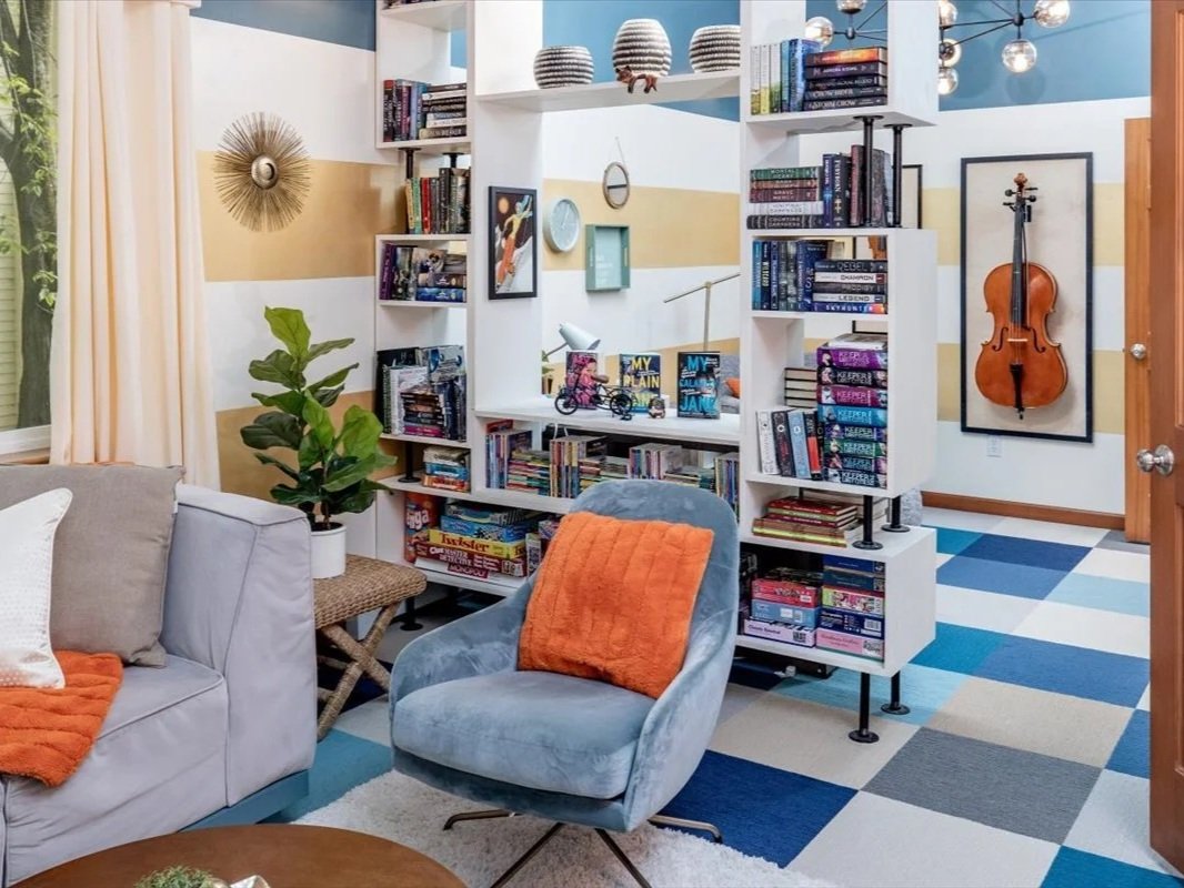 Contemporary Teen Lounge Decorating and Furniture Layout by Red Carrot Design