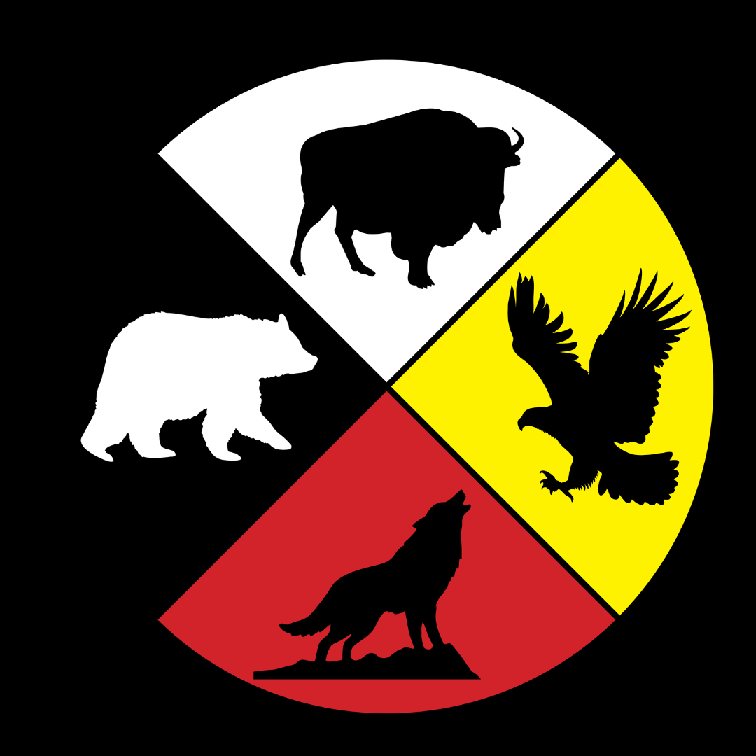 Medicine Within Signature Session, Medicine wheel symbol featuring bison, bear, eagle, and wolf, representing animal spirit guides, grounding, strength, and spiritual connection