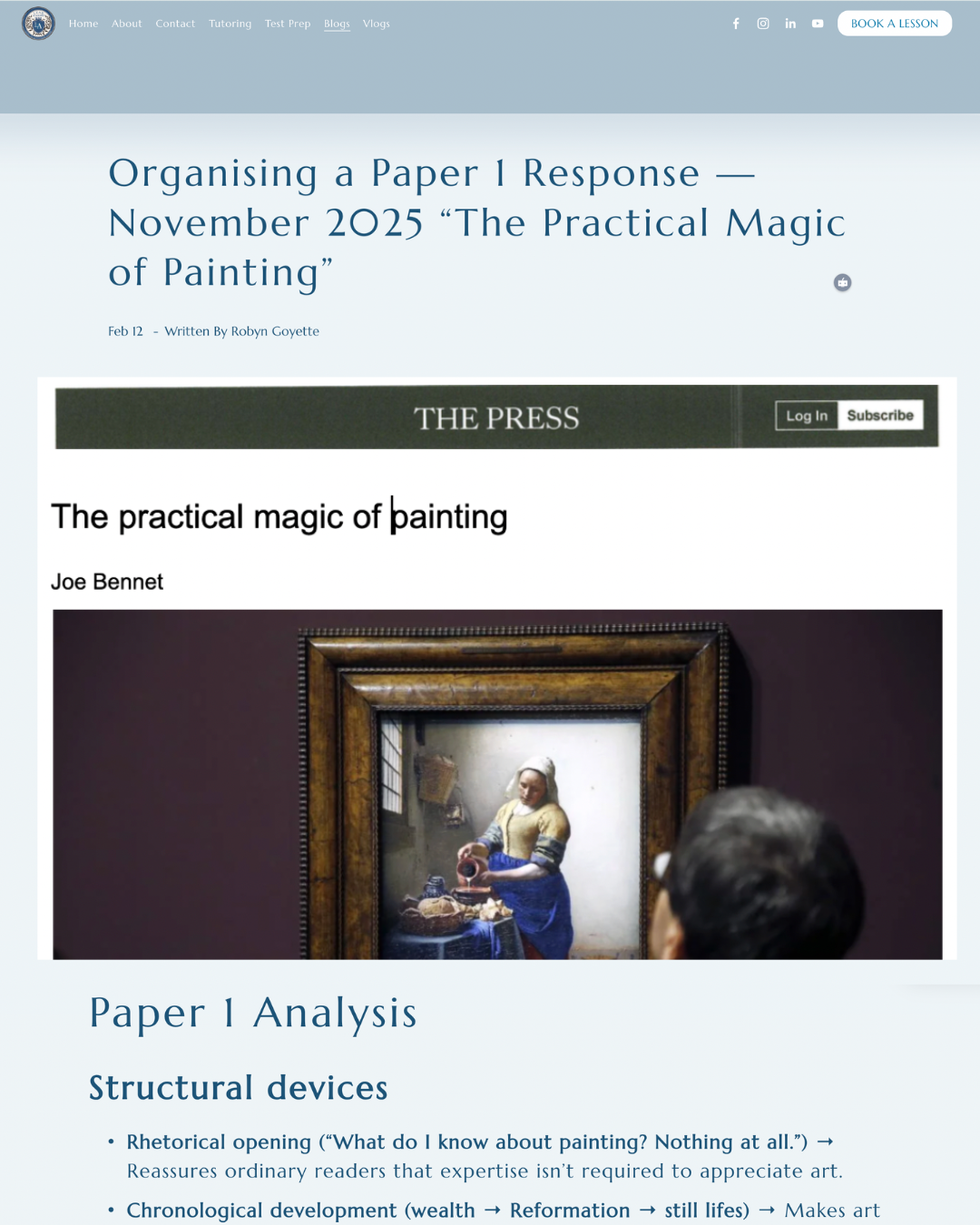 Organising a Paper 1 Response — November 2025 “The Practical Magic of Painting”