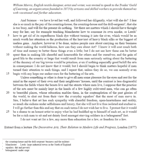 IB Past Paper May 2014 a speech by William Morris