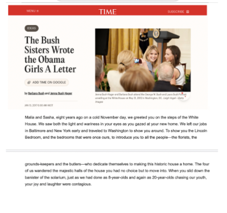 IB Past Paper 1 November 2018 Open Letter by the Bush daughters