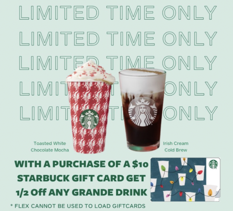 A Scarcity Appeal promotional Starbucks advertisement featured in a Lead Academics Hong Kong blog about IB English advertisement appeals, with Robyn Goyette.  The image shows Starbucks drinks, special offer, and gift card.