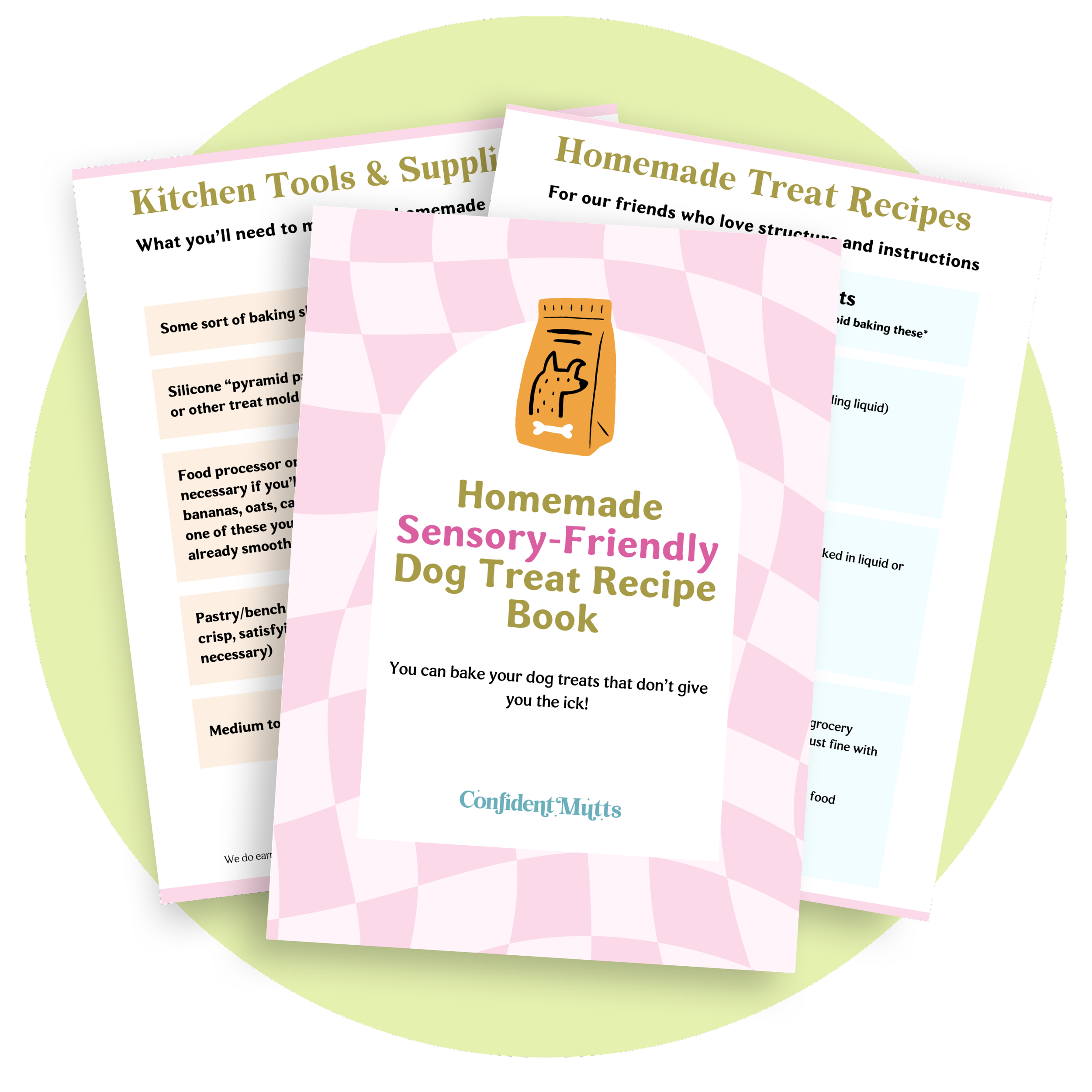 A PDF mockup of the Homemade Sensory-Friendly Dog Treat Recipe Book
