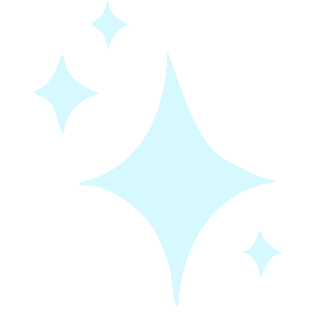 A graphic of four light blue sparkles