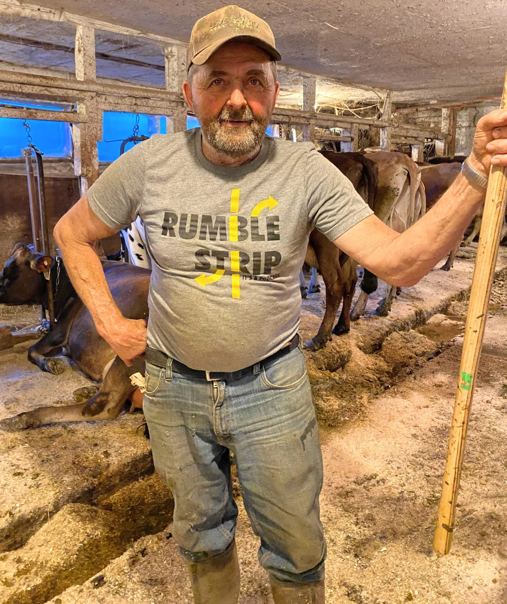 Man wearing Rumble Strip t-shirt