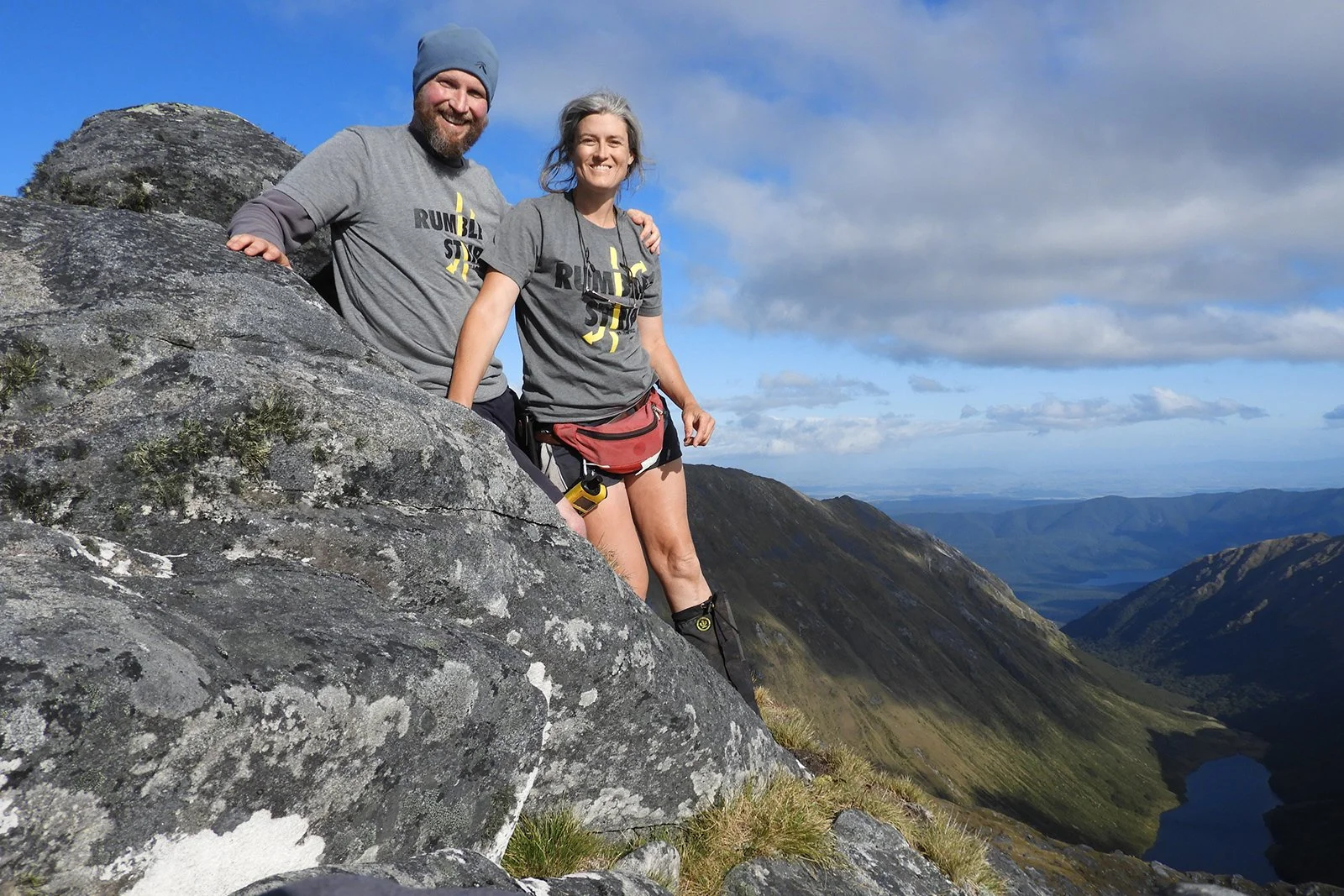 Robin and Jesse at summit of Mt Burns, Fiordland, New Zealand.