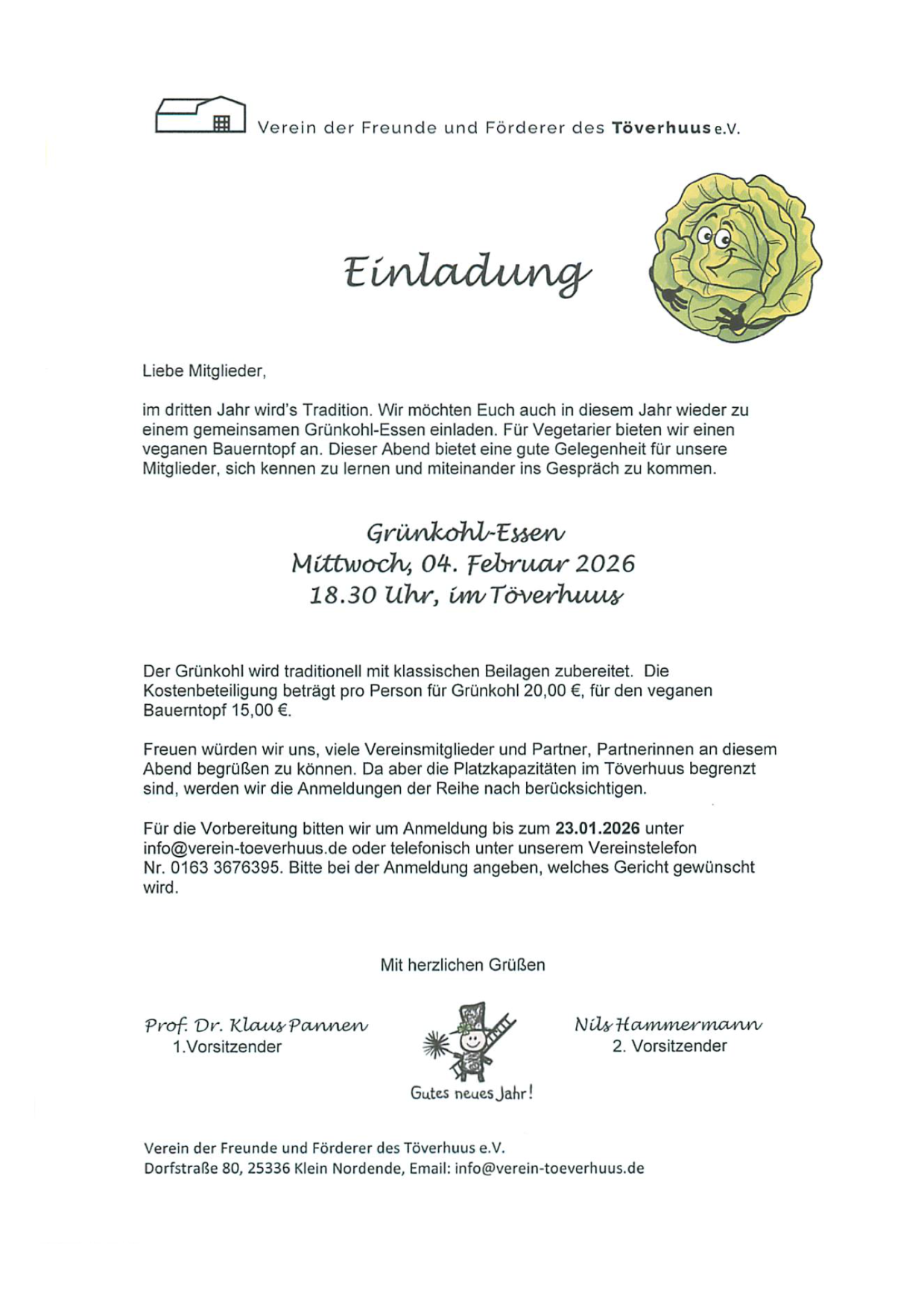 Schummertied im Töverhuus mit dem traditionellen Grünkohl-Essen für unsere Mitglieder