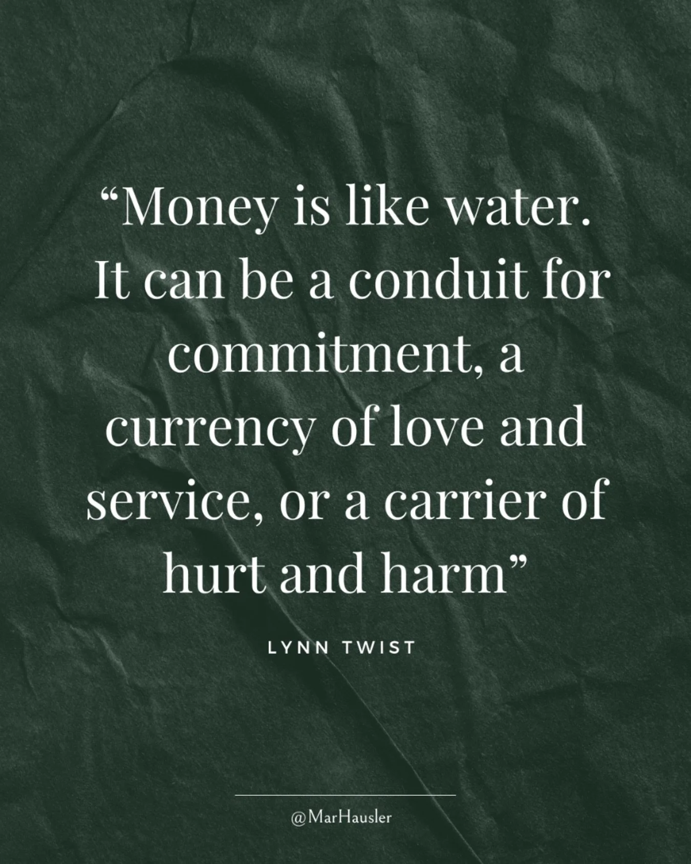 A beautiful quote by Lynn Twist @soulofmoney 

Let this be a gentle reminder: the way we direct money has power. 

We can choose to make it an expression of our deepest values&mdash; turning it into a force that uplifts, supports, and nurtures. 

Inv