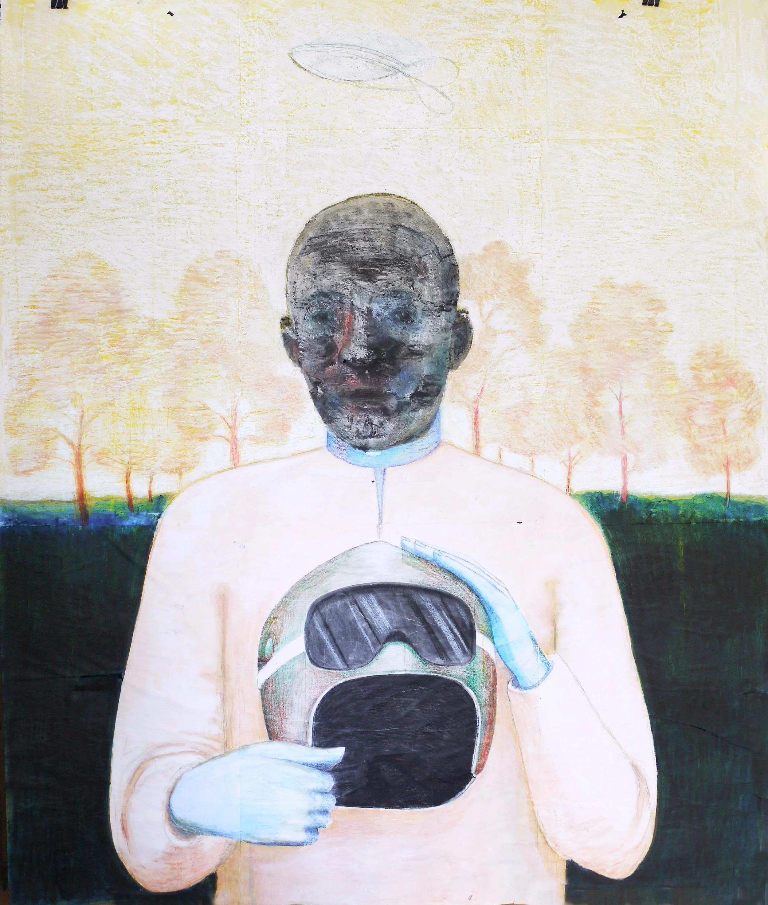 Passionate Star Man 4. 2024 (w:1.52 x h:1.77). Water colour, oil pastel, crayon and pencil on paper.