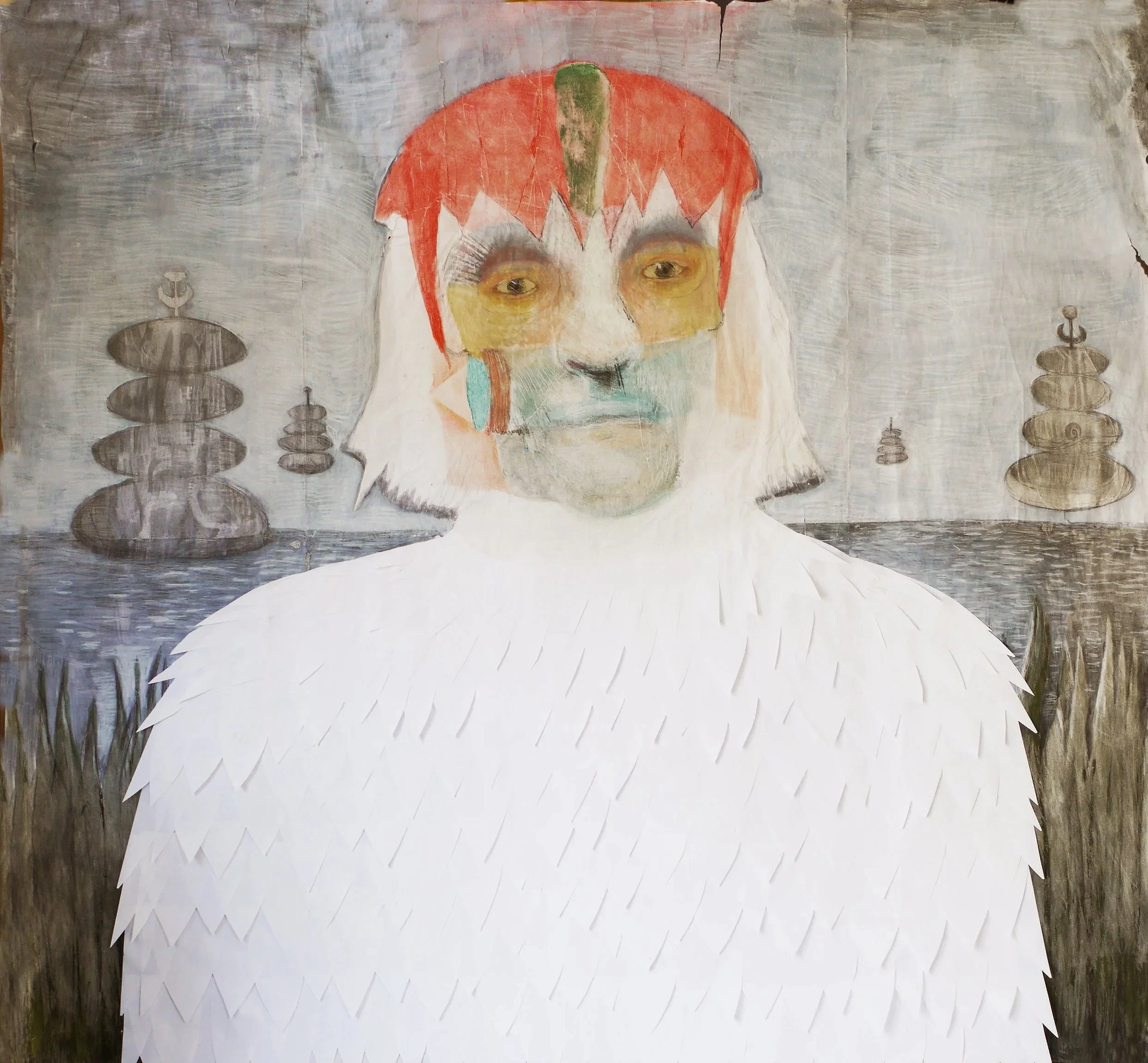 Passionate Starman 1. 2023 (w:1.41 x h:1.53). Water colour, oil pastel, crayon and pencil on paper.