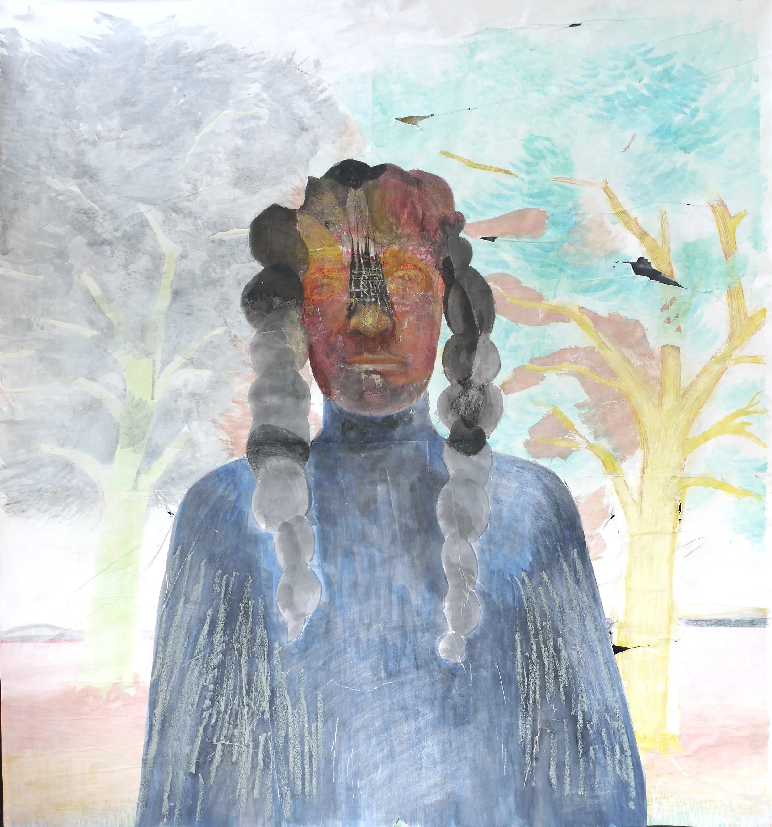 Lakundria 2. 2026 (w:1.15 x h:1.25). Water colour, oil pastel, crayon and pencil on paper.
