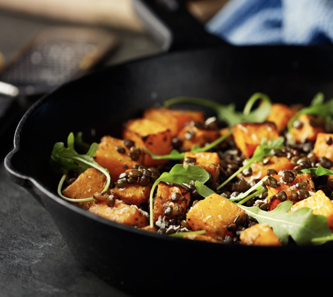 Roasted sweet potato and lentils