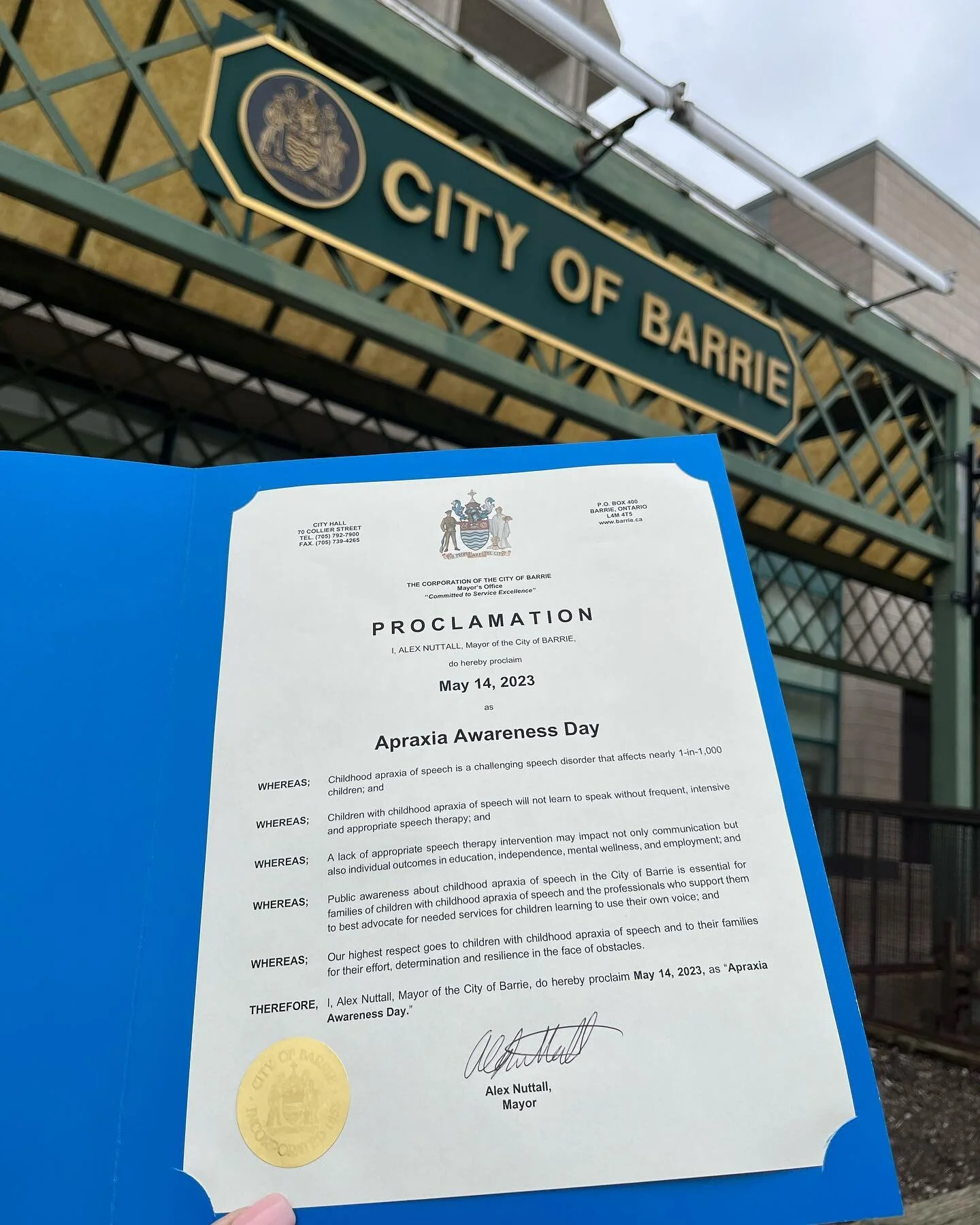 Mommy made you a promise my little one and I&rsquo;m trying so very hard to keep it 💙

✨May is Apraxia Awareness Month and we have started the month by picking our Proclamation up. ✨

🙏🏼Thank you @barriemayor for helping us raise awareness with in