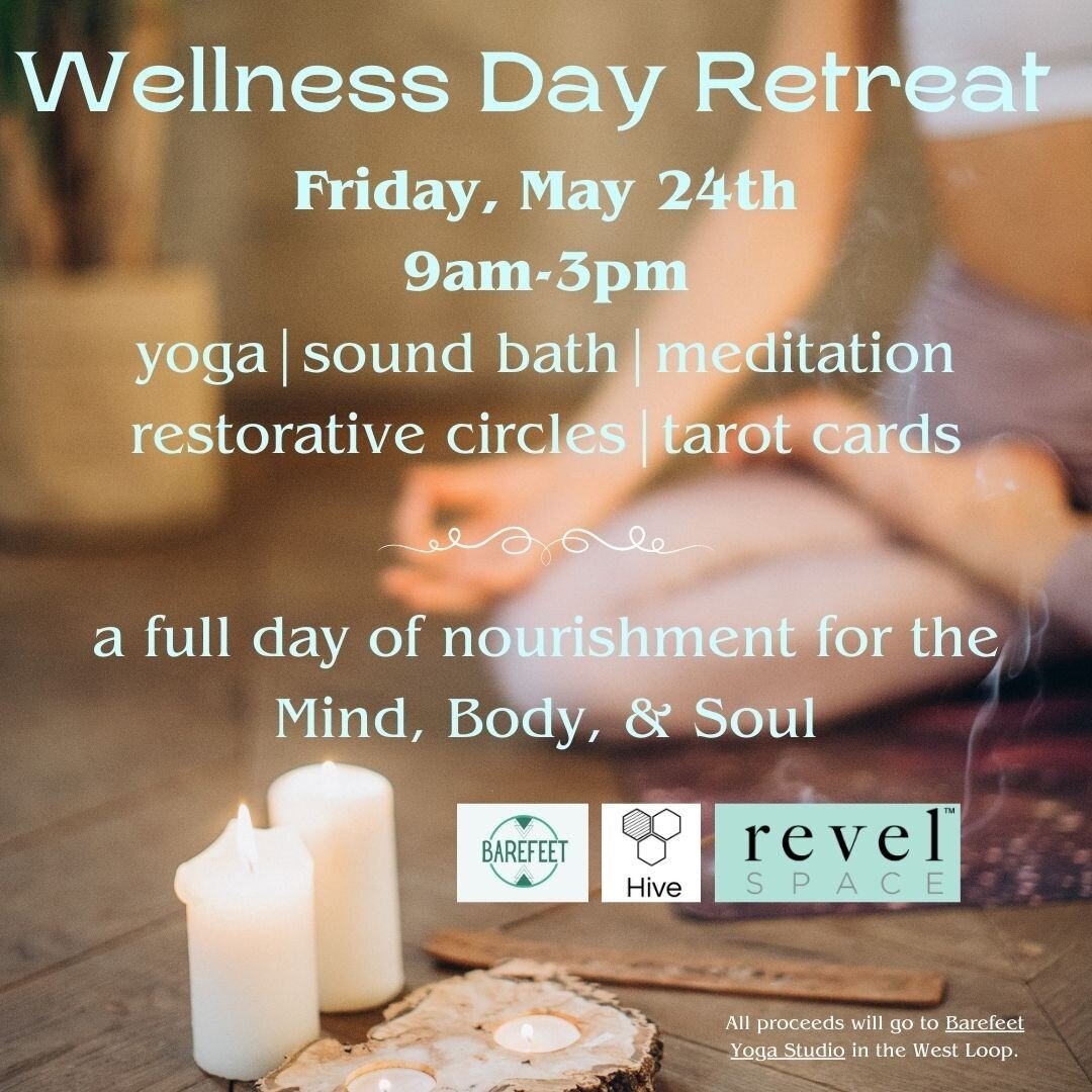 Join us for our Wellness Day Retreat hosted at Revel! Yoga, sound bath, meditation, restorative circles, tarot cards and a catered Mediterranean lunch.... a full day of nourishment for the mind, body and soul.⁠
⁠
All proceeds for this event support o