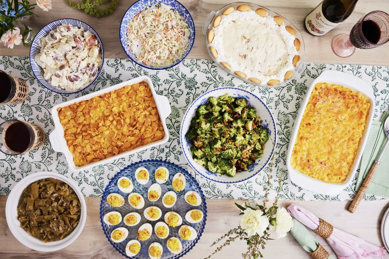 Overhead shot of Easter feast sides