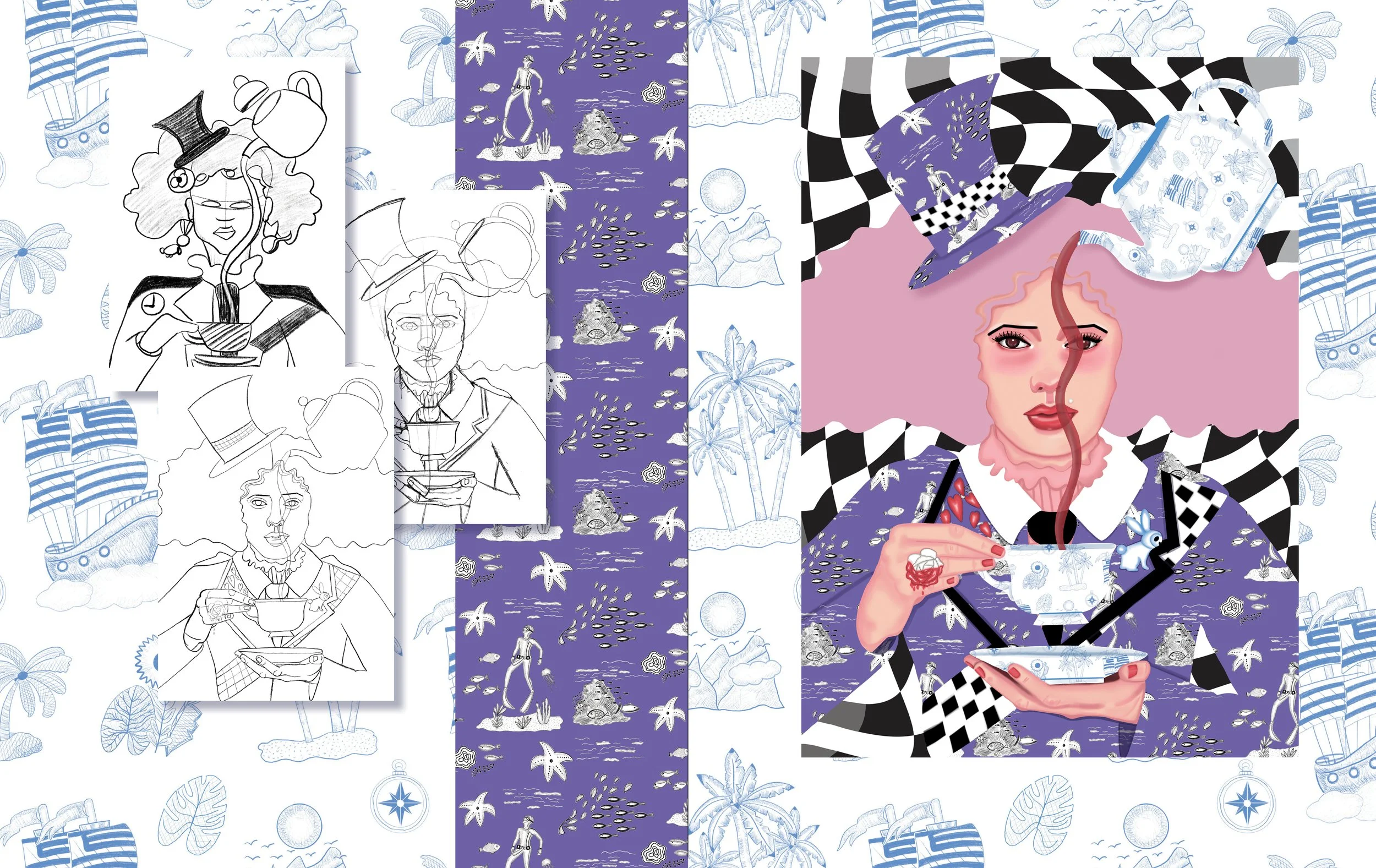 Alice & Wonderland Inspired Illustration Spread from Treasure Found: An Art Journey