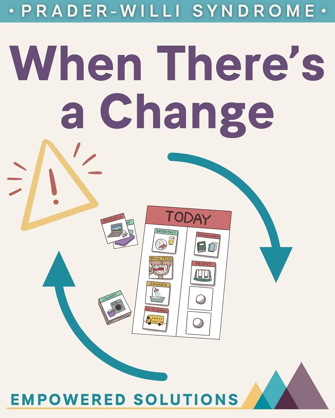 🔄 When There&rsquo;s a Change 🔄

Change can be hard, especially for children with Prader-Willi syndrome. That&rsquo;s why we created visual Change Cards &amp; Protocols&mdash;to make transitions easier and less overwhelming. 

⚠️ Warning❗️
We have 