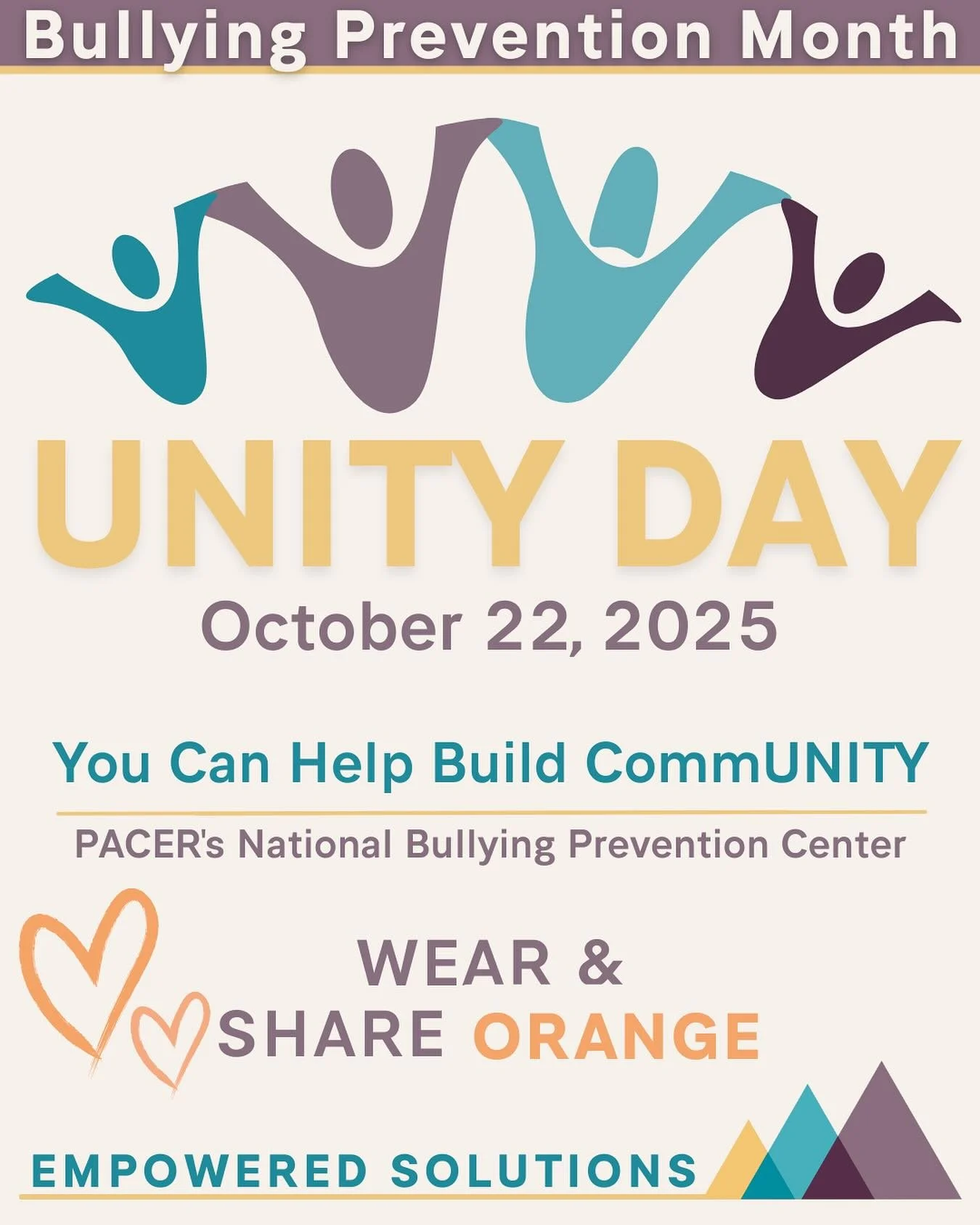 🧡 UNITY DAY 🧡
On October 22, schools, families, and communities across the nation come together to say no to bullying and yes to kindness, acceptance, and inclusion.
✨ Started by PACER’s National Bullying Prevention Center, Unity Day is the