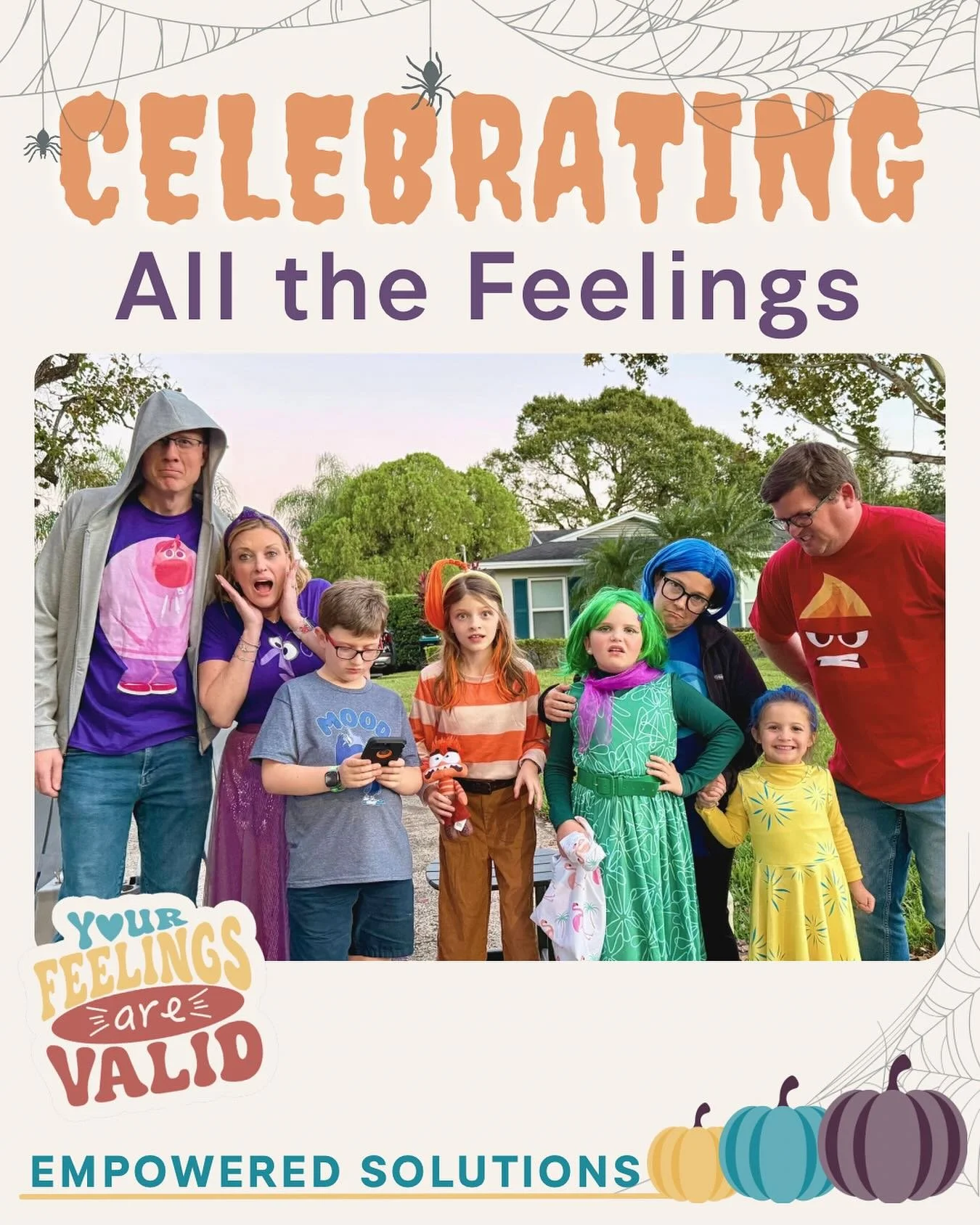 Celebrating All the Feelings
🩷💜🩶🧡💚💙💛❤️&zwj;🔥

🕸️🕷️This Halloween, my family and I embraced all emotions &mdash; anxiety, fear, sadness, joy, and everything in between! When we teach kids to understand their feelings, we empower empathy and 