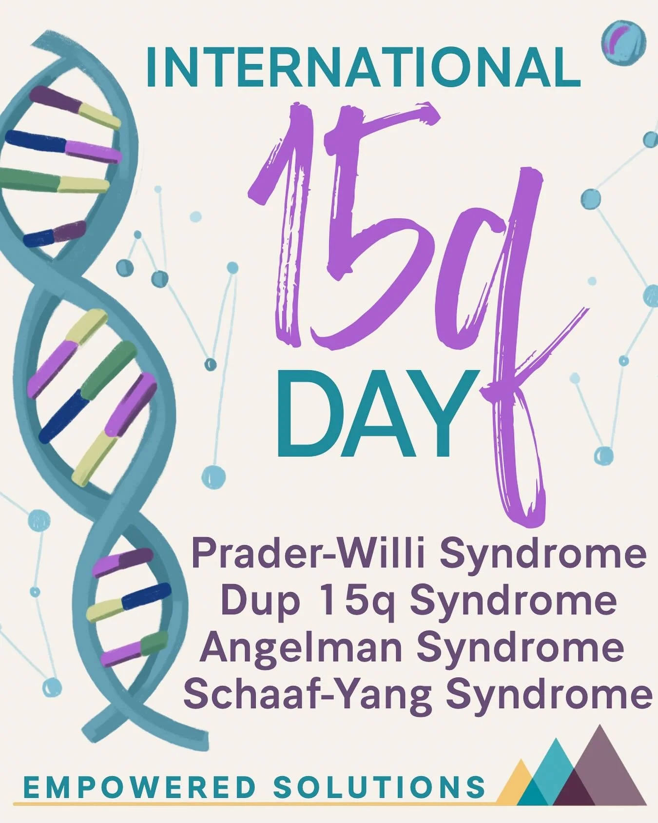 🧬INTERNATIONAL 15q DAY🧬

Today and every day, EmpowerED Solutions stands alongside the families, children, and individuals who are part of the 15q community, including those impacted by:

💛 Prader-Willi syndrome
🩵 Angelman syndrome
💜 Dup15q synd