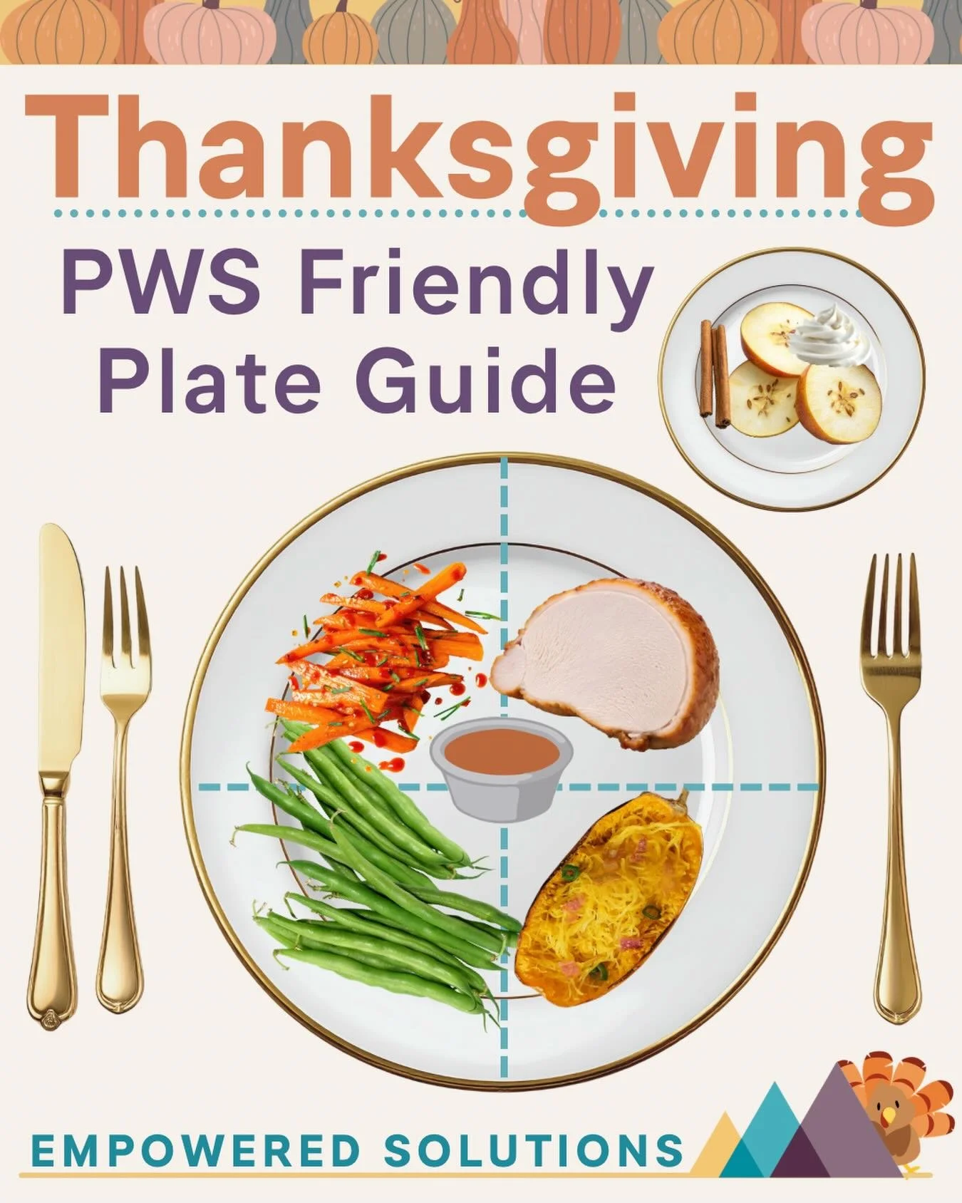 🦃 PWS-Friendly Thanksgiving Plate🍴

&ldquo;Thanksgiving can be one of the most difficult days, as the holiday is entirely centered around the meal.&ldquo;
&mdash; @lathamcenters, Living Healthy with PWS Cookbook

A predictable and well portioned pl
