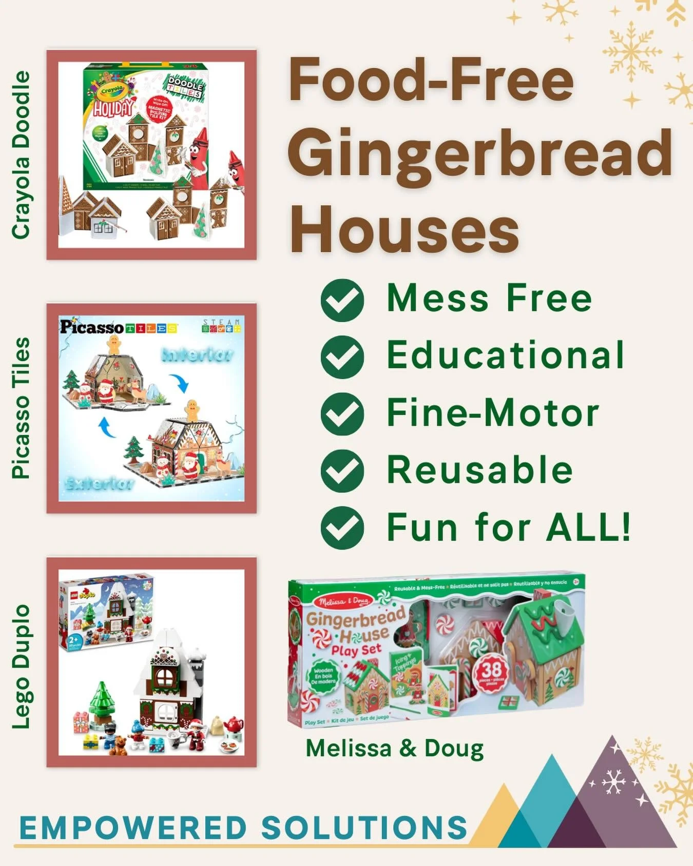 ✨Food-Free Holiday Fun✨

For children with Prader-Willi syndrome (PWS), food allergies, diabetes, hypothalamic obesity (HO), celiac disease, or sensory aversions, traditional gingerbread houses can be anxiety inducing and unsafe.

Not all holiday fun
