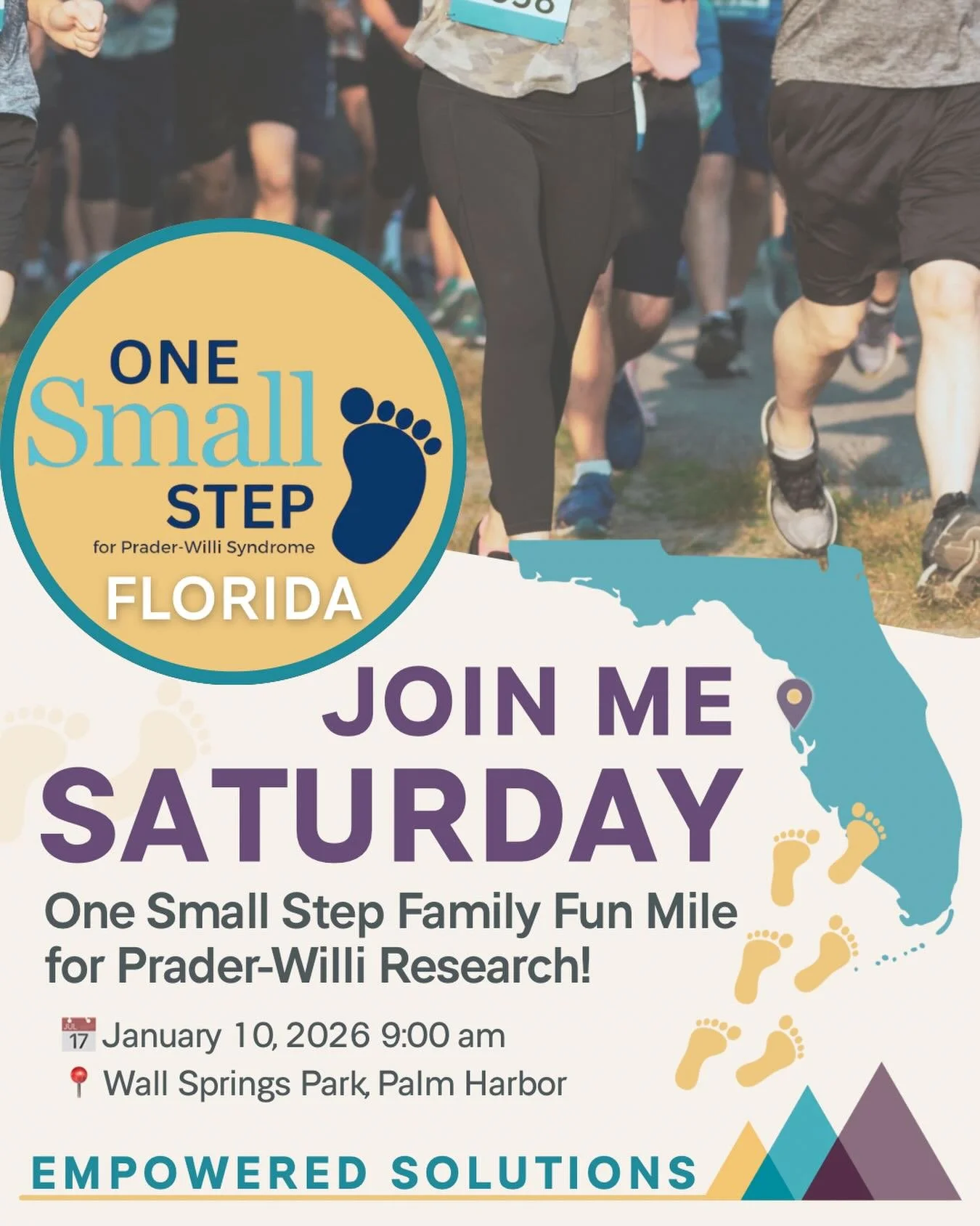 👟 One Small Step - Florida

Looking for a fun and meaningful way to spend your Saturday morning? Join me for the One Small Step Family Fun 1 Mile Walk this Saturday!

This event is perfect for all ages. Walk, stroll, or jog at your own pace and enjo