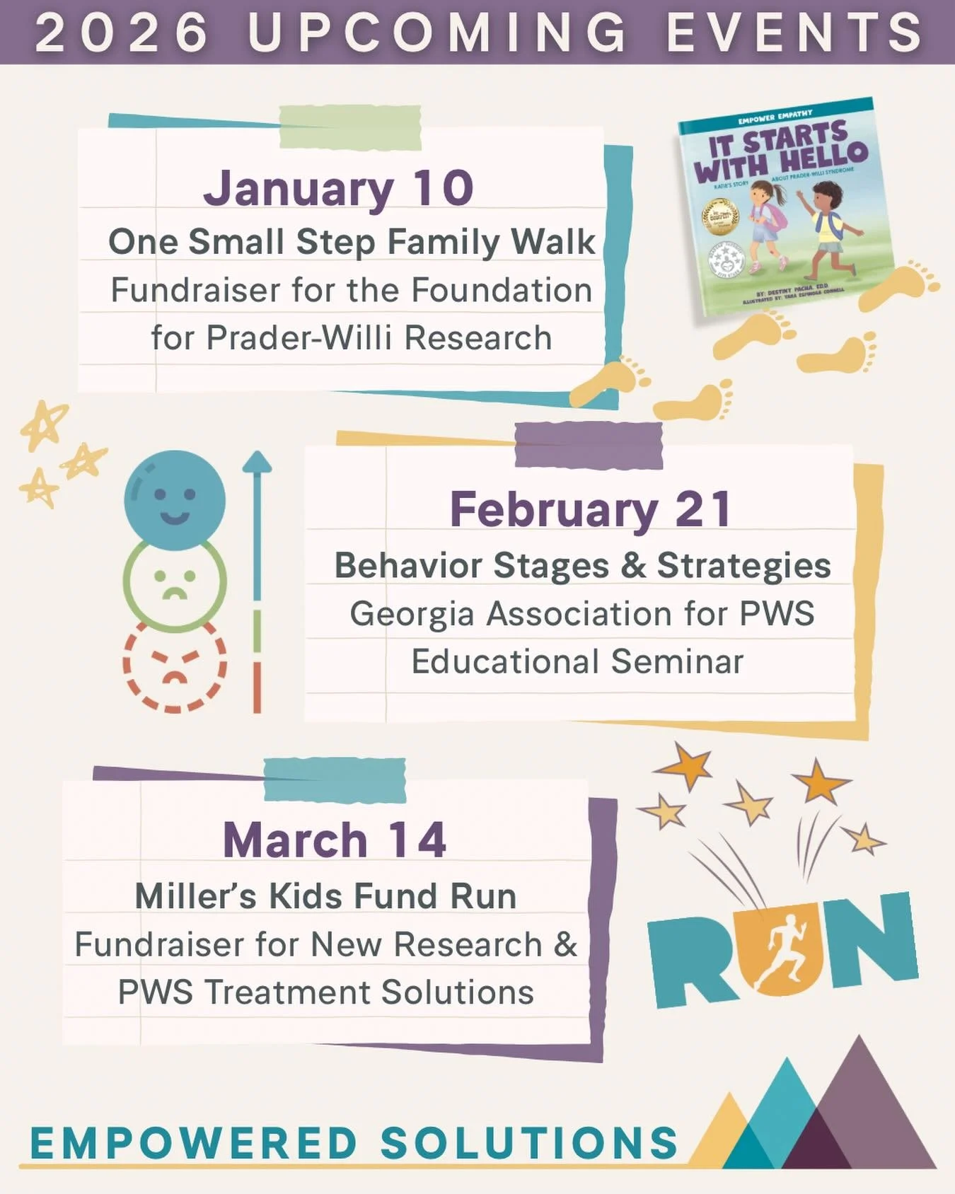 ✨ Upcoming Events ✨

I&rsquo;m honored to be part of these upcoming events supporting the Prader-Willi syndrome (PWS) community through education, advocacy, and research.

👣 January 10
One Small Step Florida Family Walk
Fundraiser for the Foundation