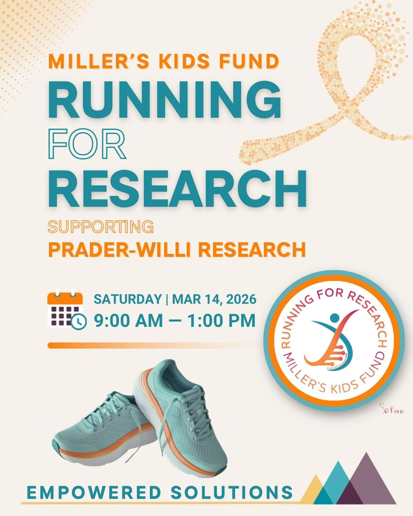 🧡👟🩵🎗

Looking forward to Saturday&rsquo;s Running for Research event for Miller&rsquo;s Kids Fund. 🦸&zwj;♀️

Events like this help move Prader-Willi syndrome (PWS) research forward while bringing families together in support of a shared mission.