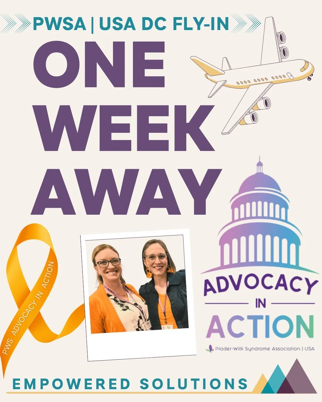🏛️ Advocacy in Action ⚖️

✈️ We are one week away from the @pwsausa DC Fly-In, when advocates from across the country will come together to share their stories, build connections, and push for meaningful change for individuals living with Prader-Wil