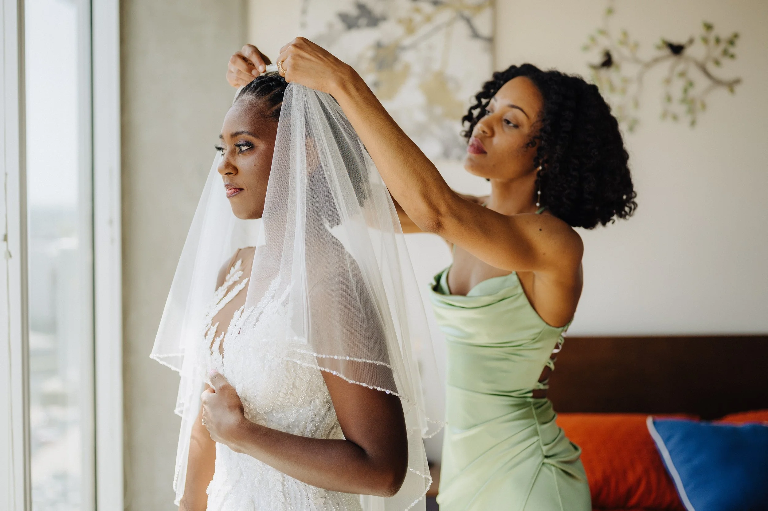 Luxury bridal portrait of black bride at Tampa waterfront wedding by Atelier by The Spade Effect
