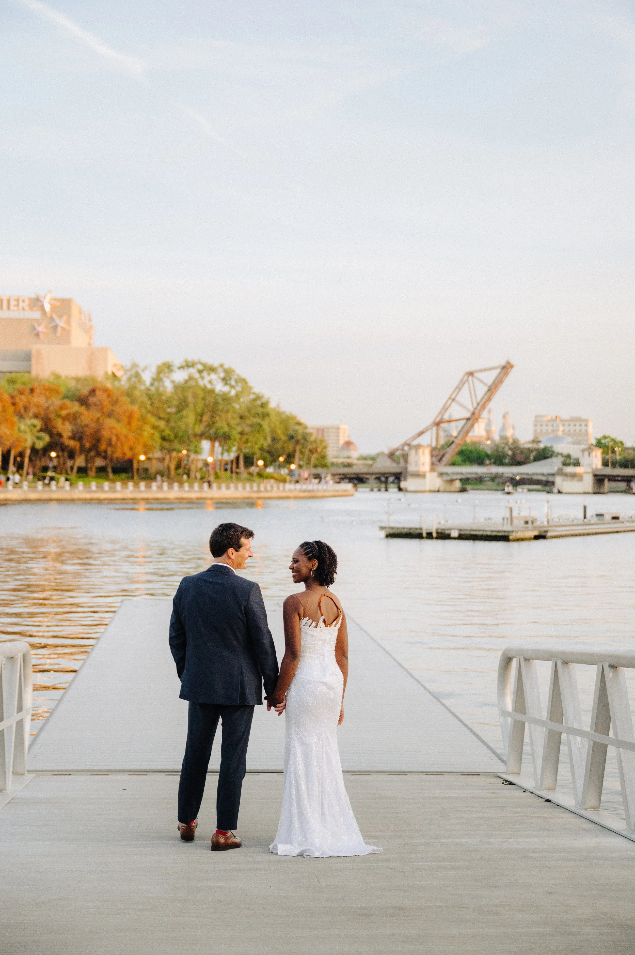 Luxury bridal portrait of brown bride at Tampa waterfront wedding by Atelier by The Spade Effect