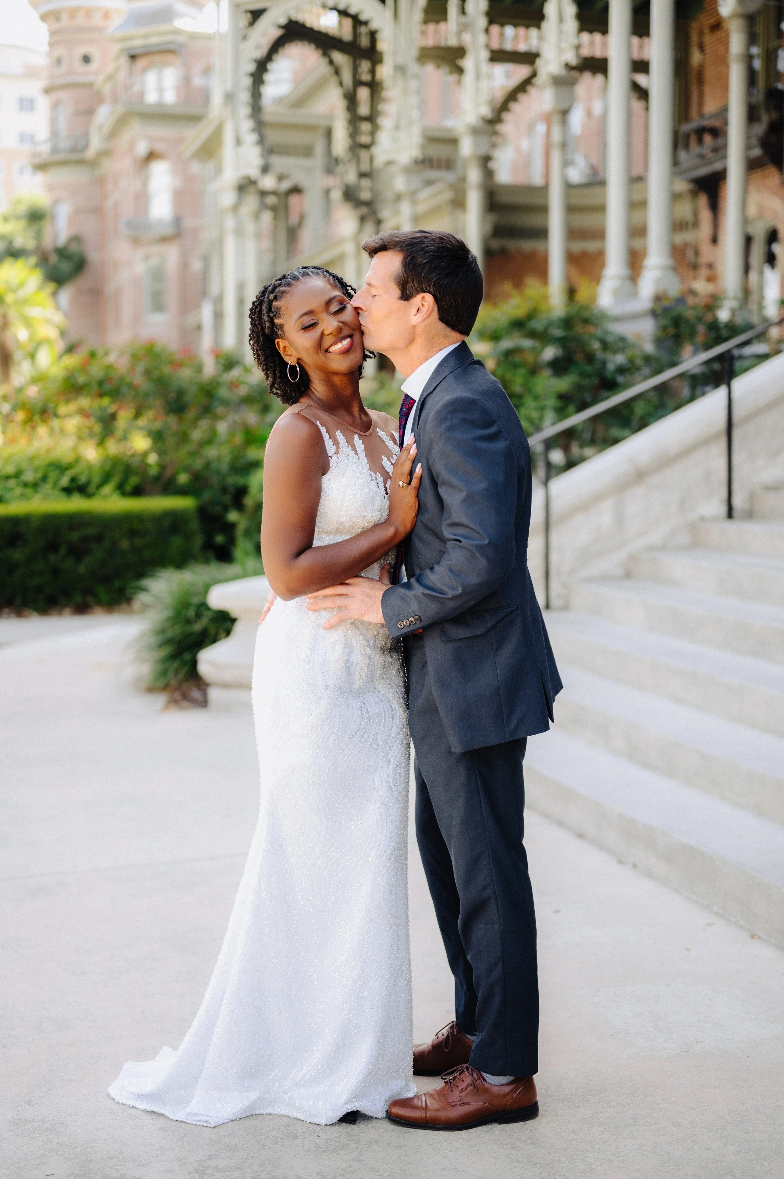 Elegant soft glam bridal makeup on brown bride at Tampa Bay European inspired venue