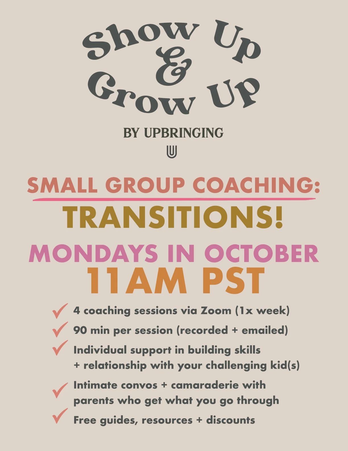 OCTOBER COACHING: TRICKY TRANSITIONS! Monday Mornings!