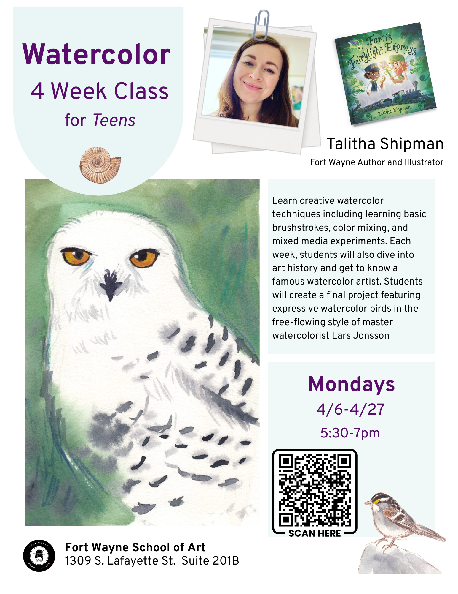 4/6-4/27  Watercolor Class for Teens with Talitha Shipman