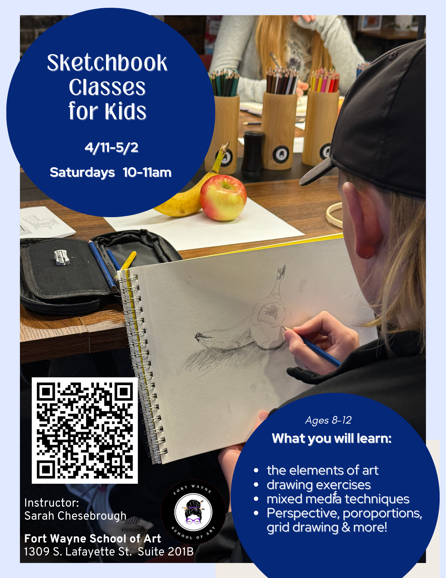 4/9-5/14 Thursdays Sketchbook Classes for Kids