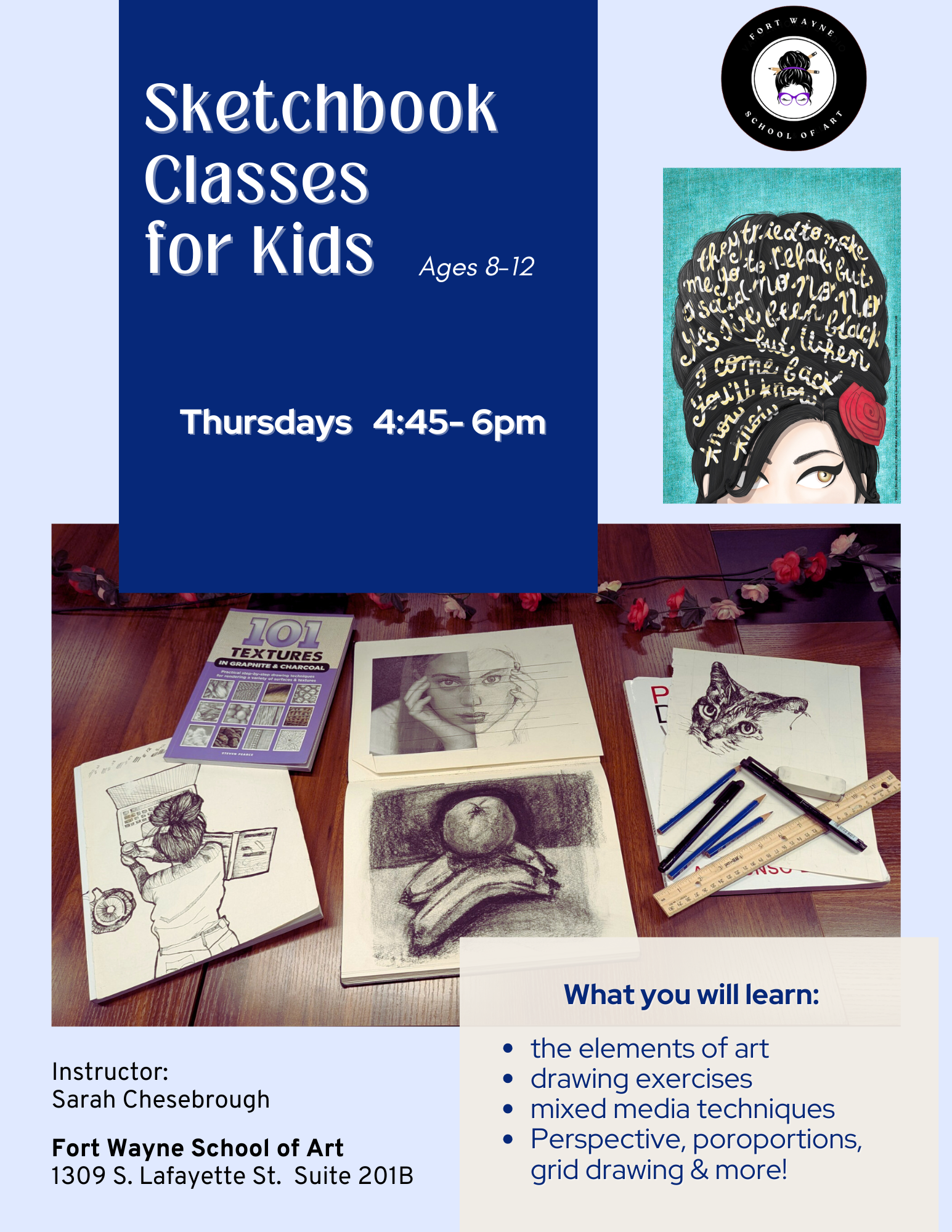 4/9-5/14 Thursdays Sketchbook Classes for Kids