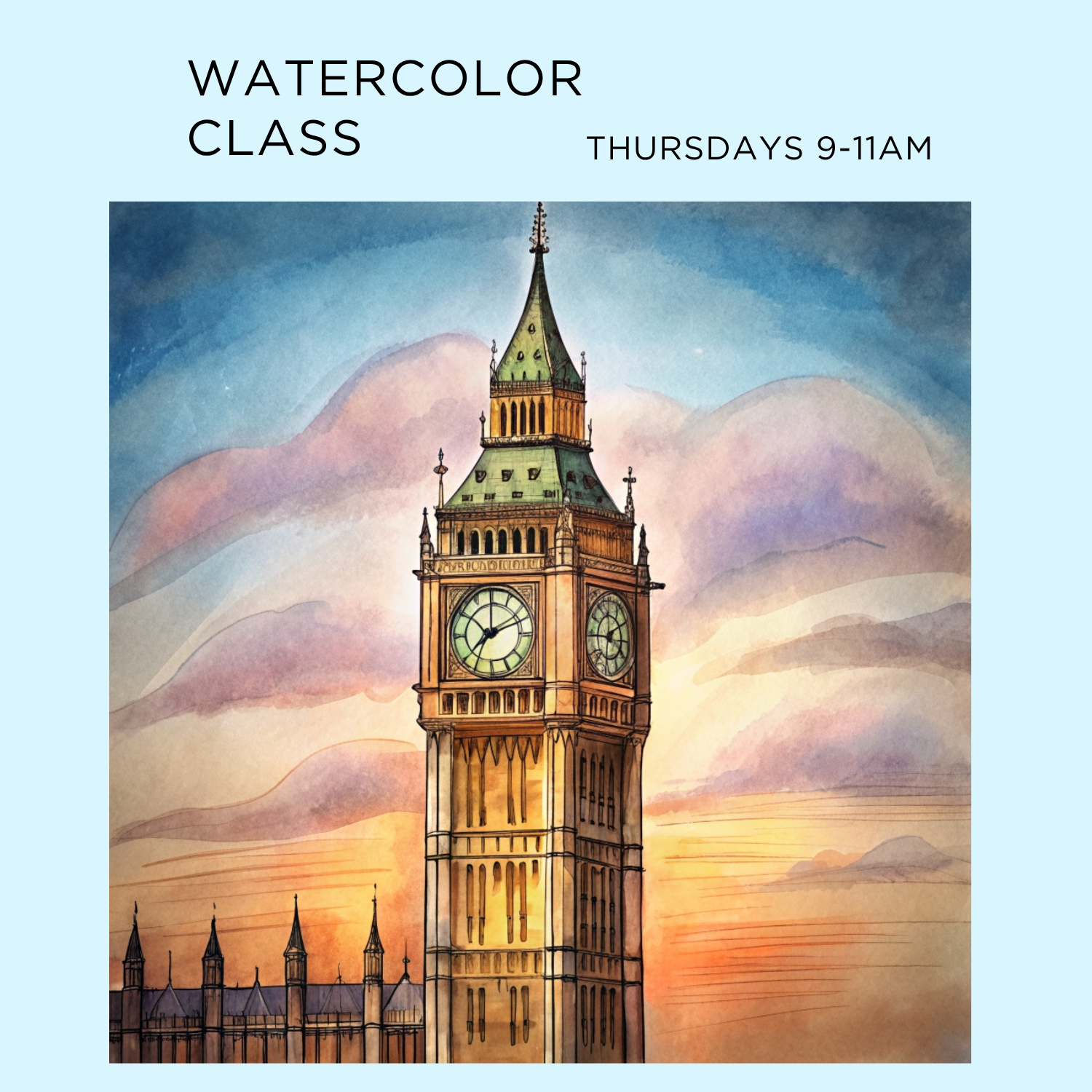 9/10-10/1 Thursdays 9-11am Watercolor Class