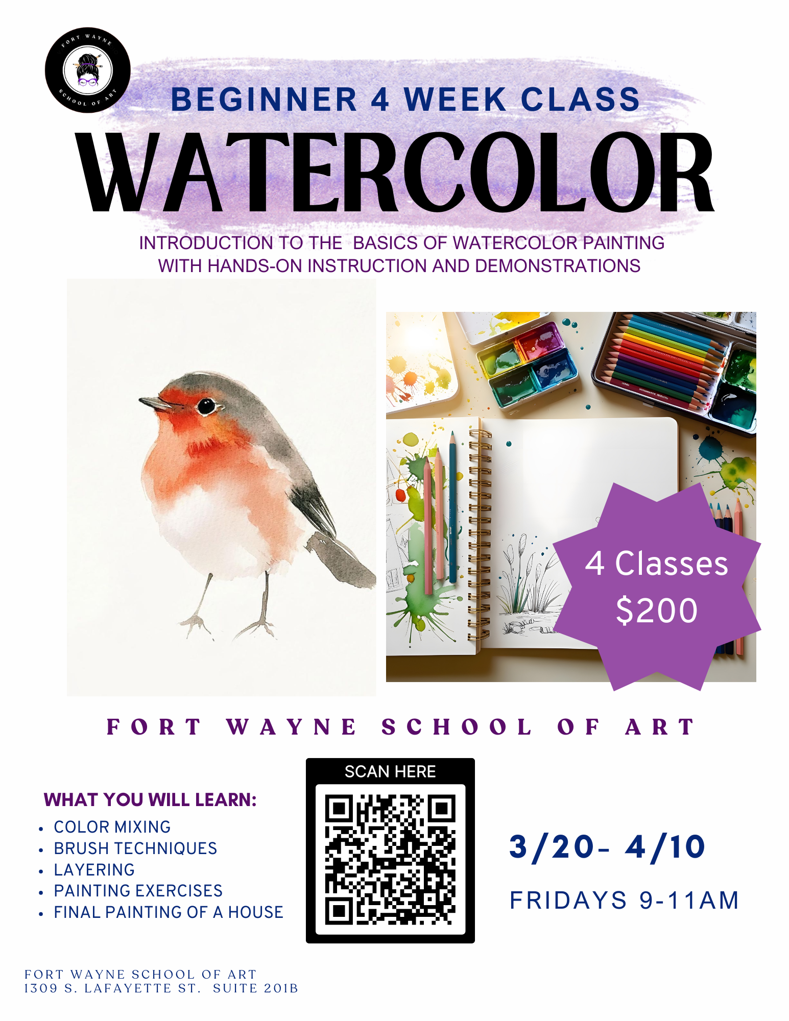 3/20-4/10 Fridays Watercolor Class