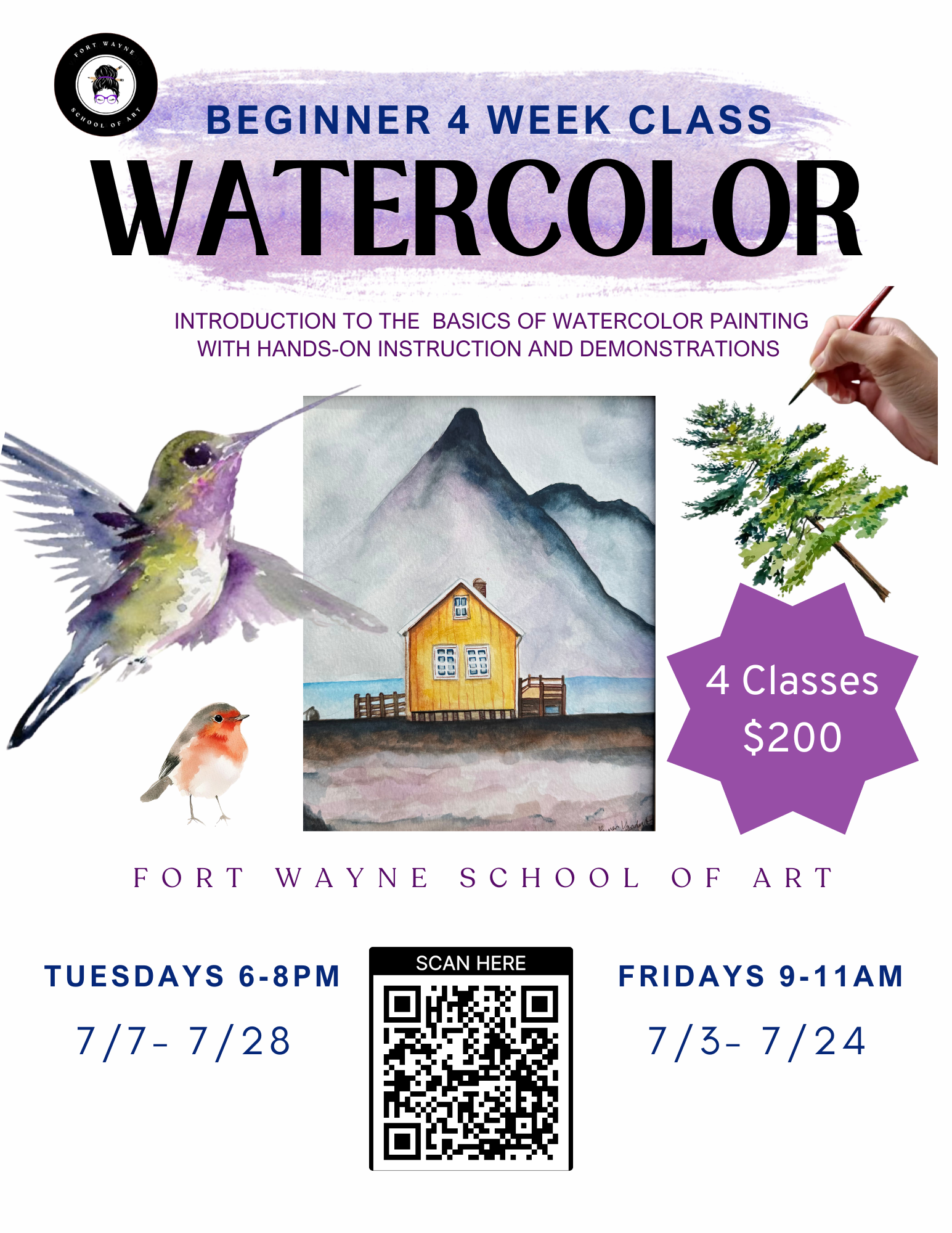 7/7- 7/28 Tuesdays Watercolor Class