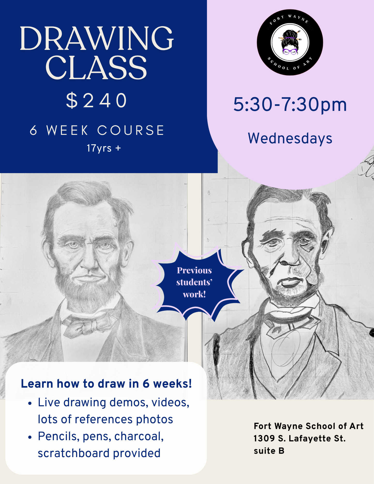 7/22-8/26  Wednesdays Drawing Class for Adults